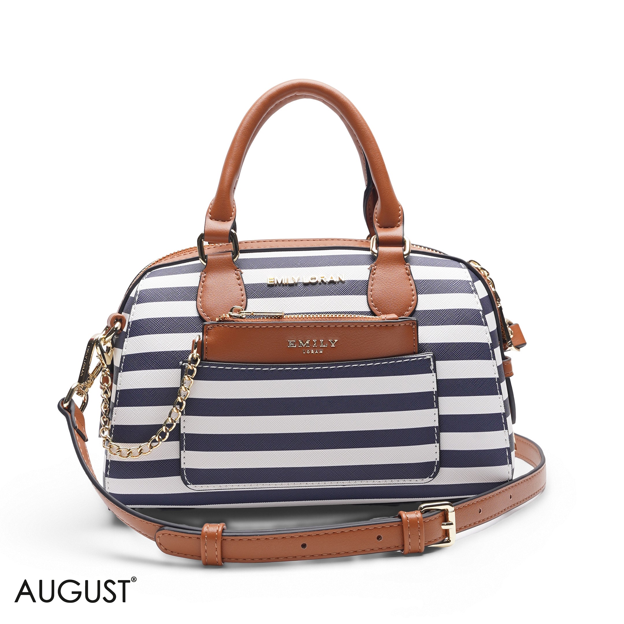 NAVY STRIPED BAG WITH FRONT POUCH - SMALL