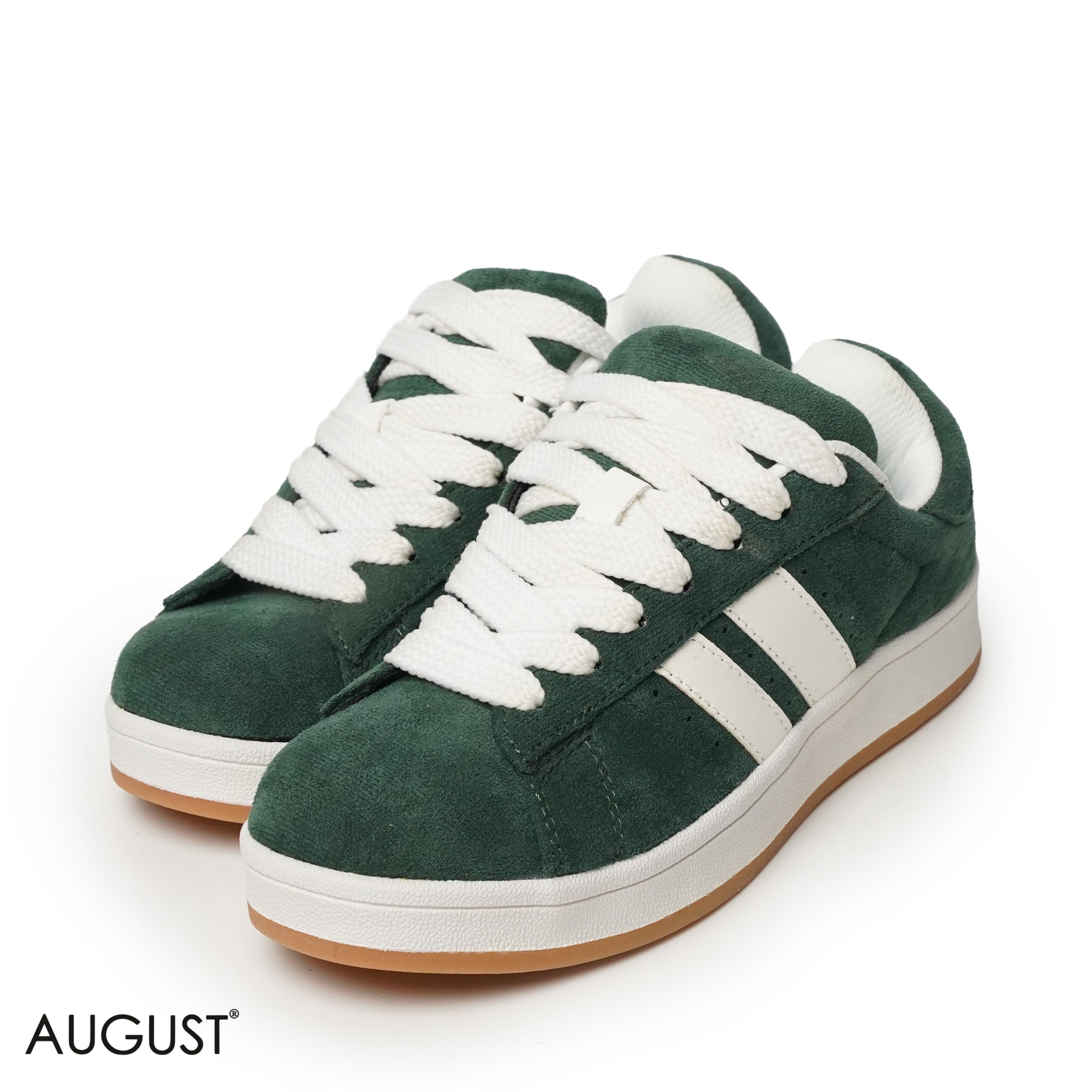 GREEN SUEDE UPPER SNEAKERS WITH RUBBER SOLE, CANVAS LACES
