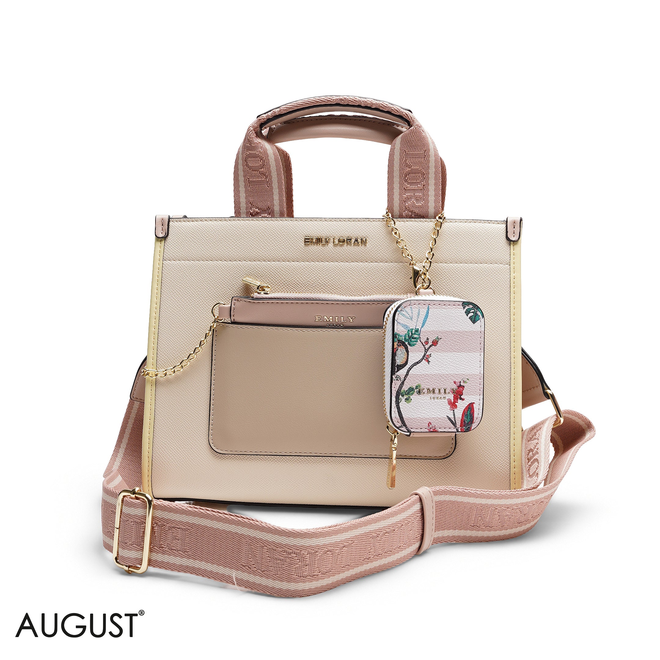 FLORAL STRUCTURED MULTI-POUCH TOTE BAG SET