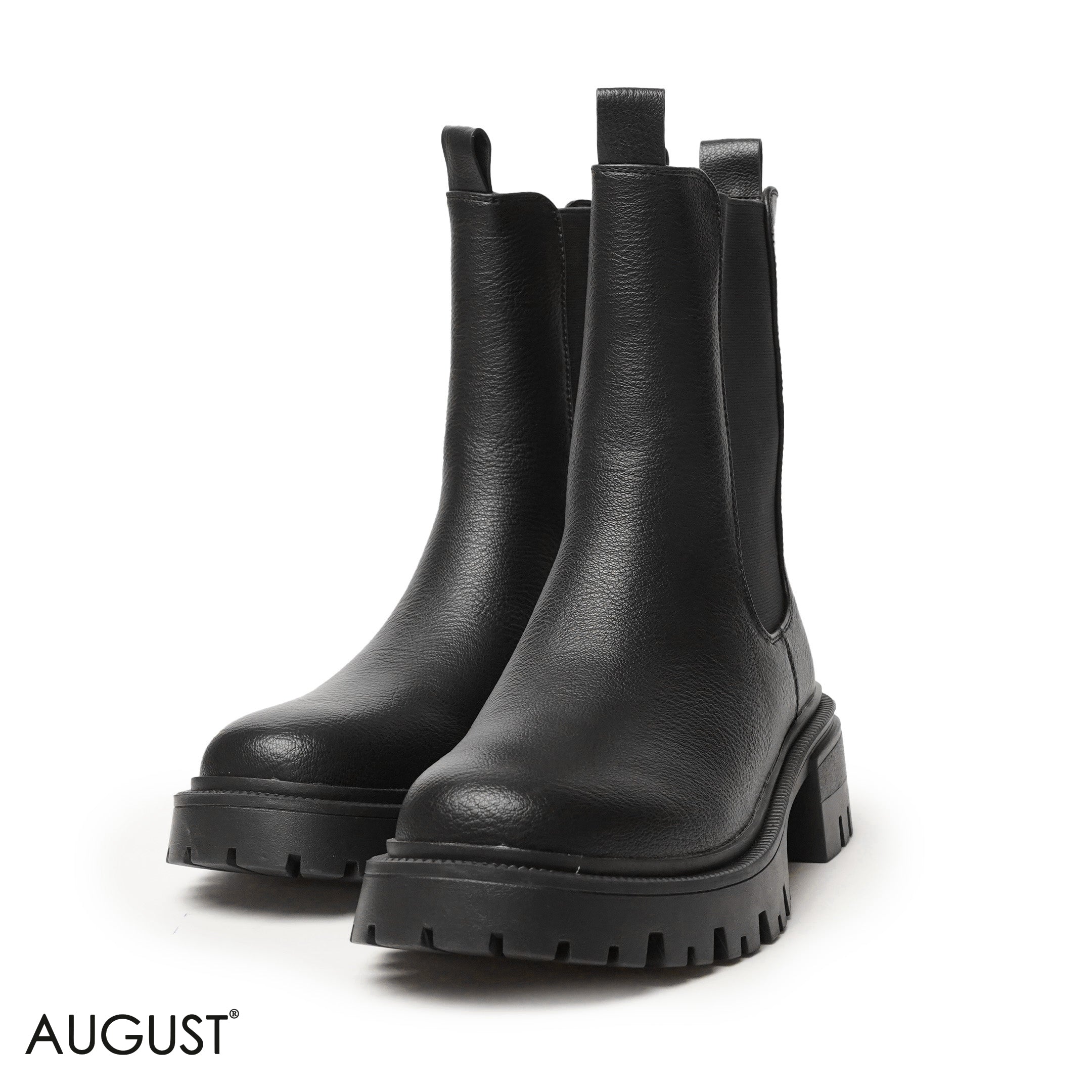 BLACK LEATHER ANKLE BOOTS WITH ELASTIC SIDES