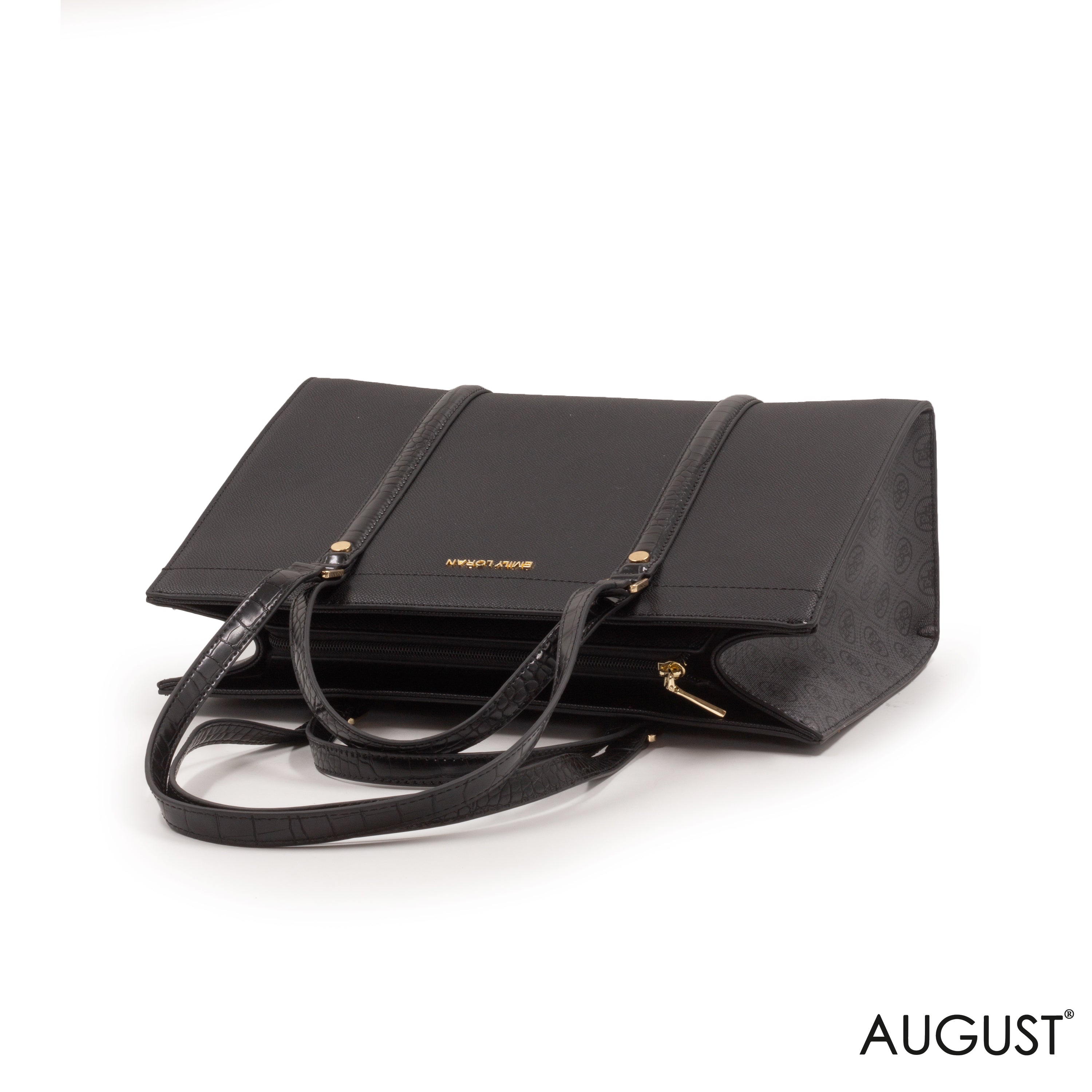 BLACK EMILY LORAN HANDBAG WITH BLACK LEATHER TRIM -LARGE