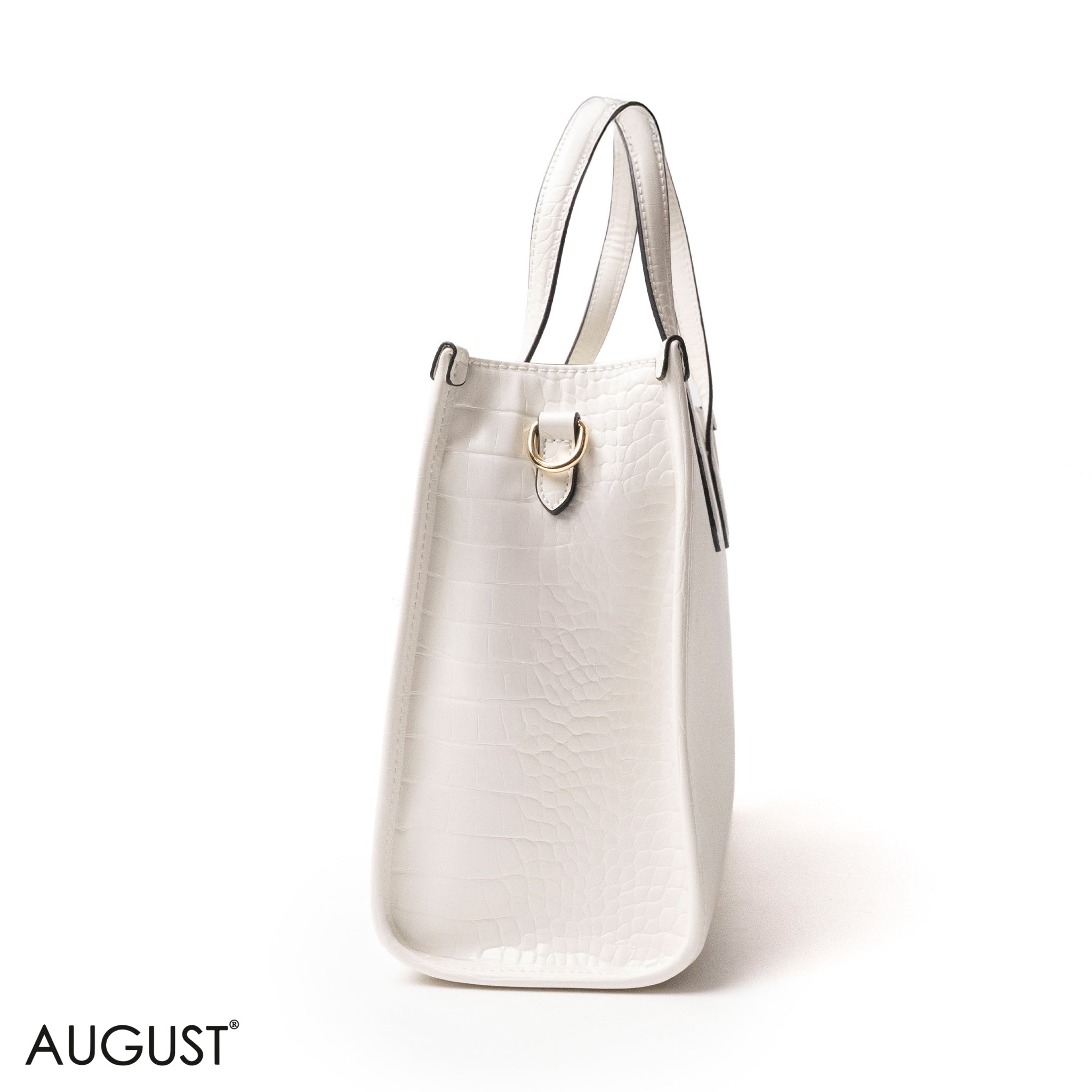 WHITE SMOOTH LEATHER HANDBAG WITH FLORAL PRINT SCARF - LARGE