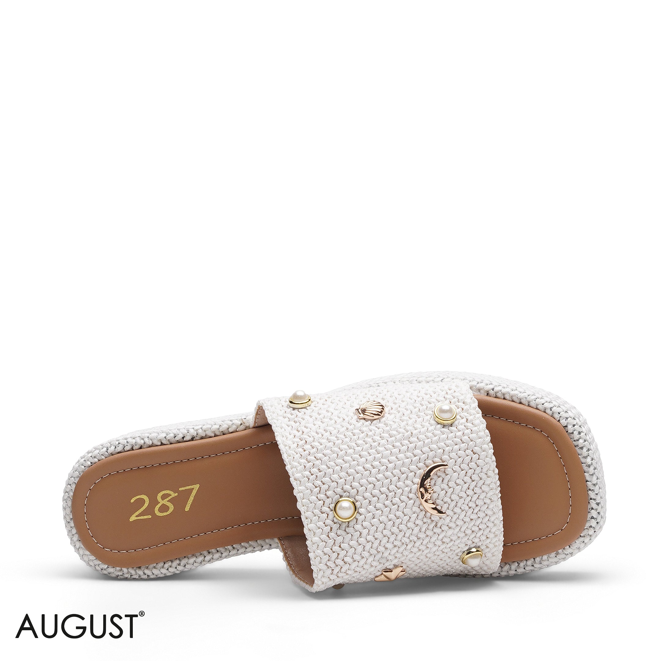 WOVEN PLATFORM SLIDE WITH PEARL ACCENTS SLIPPER