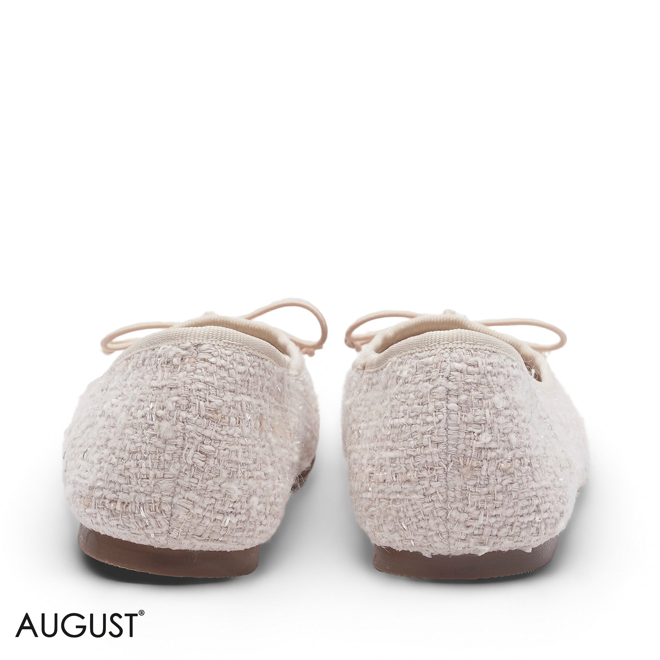 ELEGANT SOFT BEIGE TWEED SLINGBACK FLAT