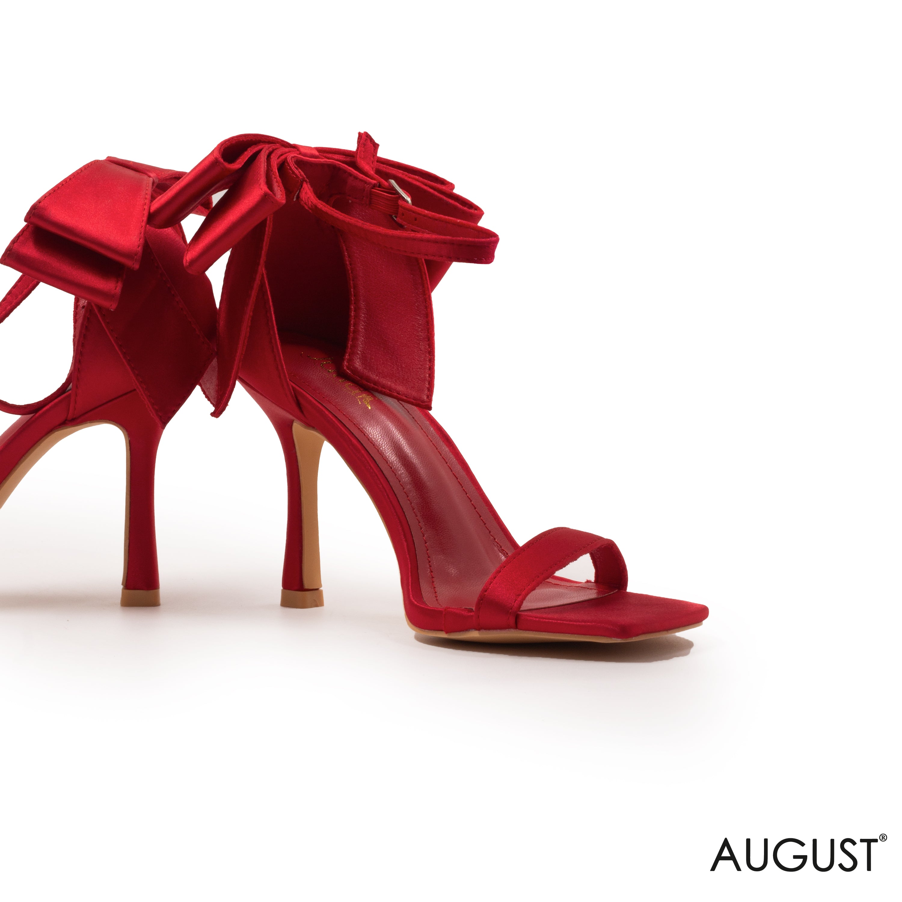 SATIN HEELED SANDALS WITH BOW ANKLE STRAP