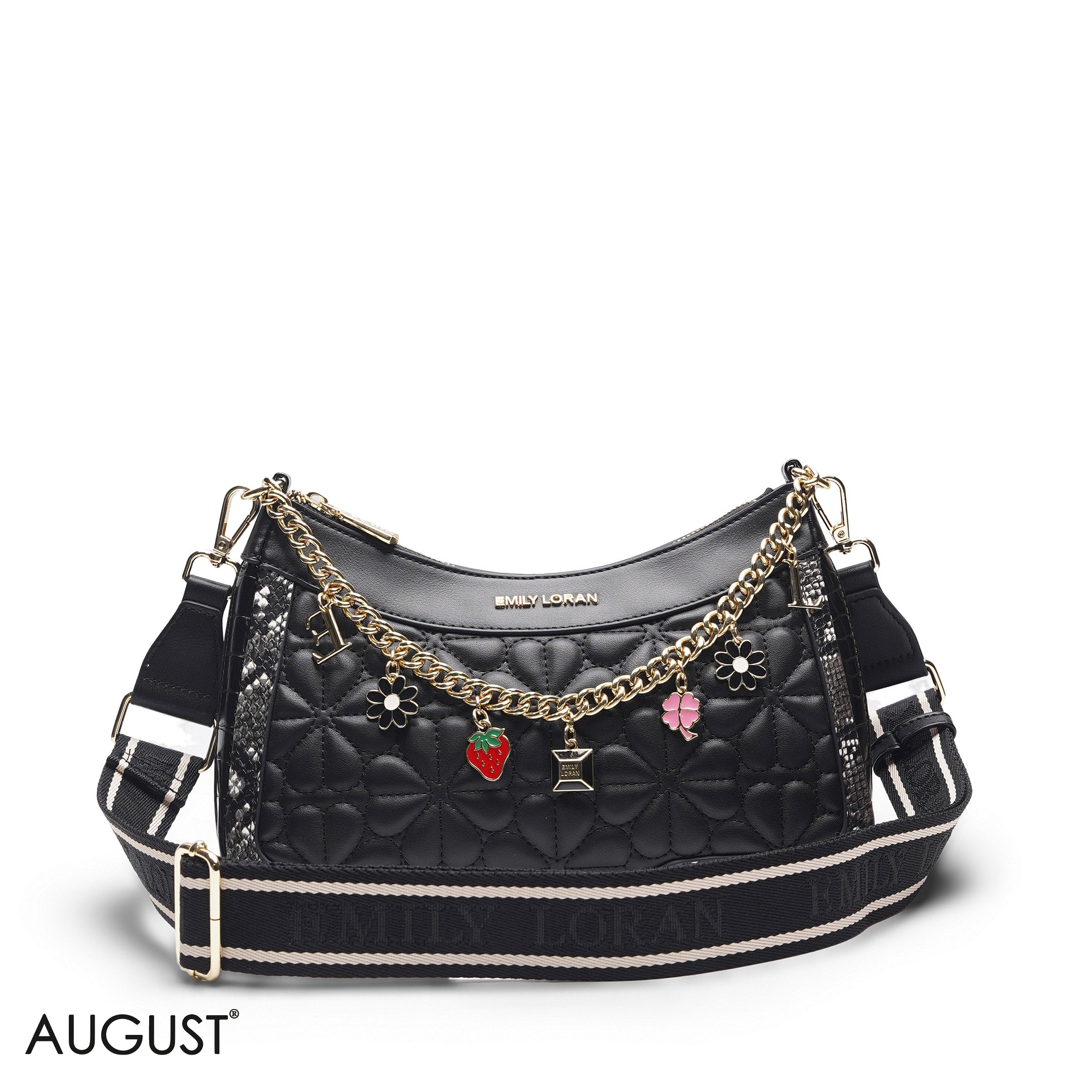 BLACK SHOULDER BAG WITH CHAIN STRAP - MED
