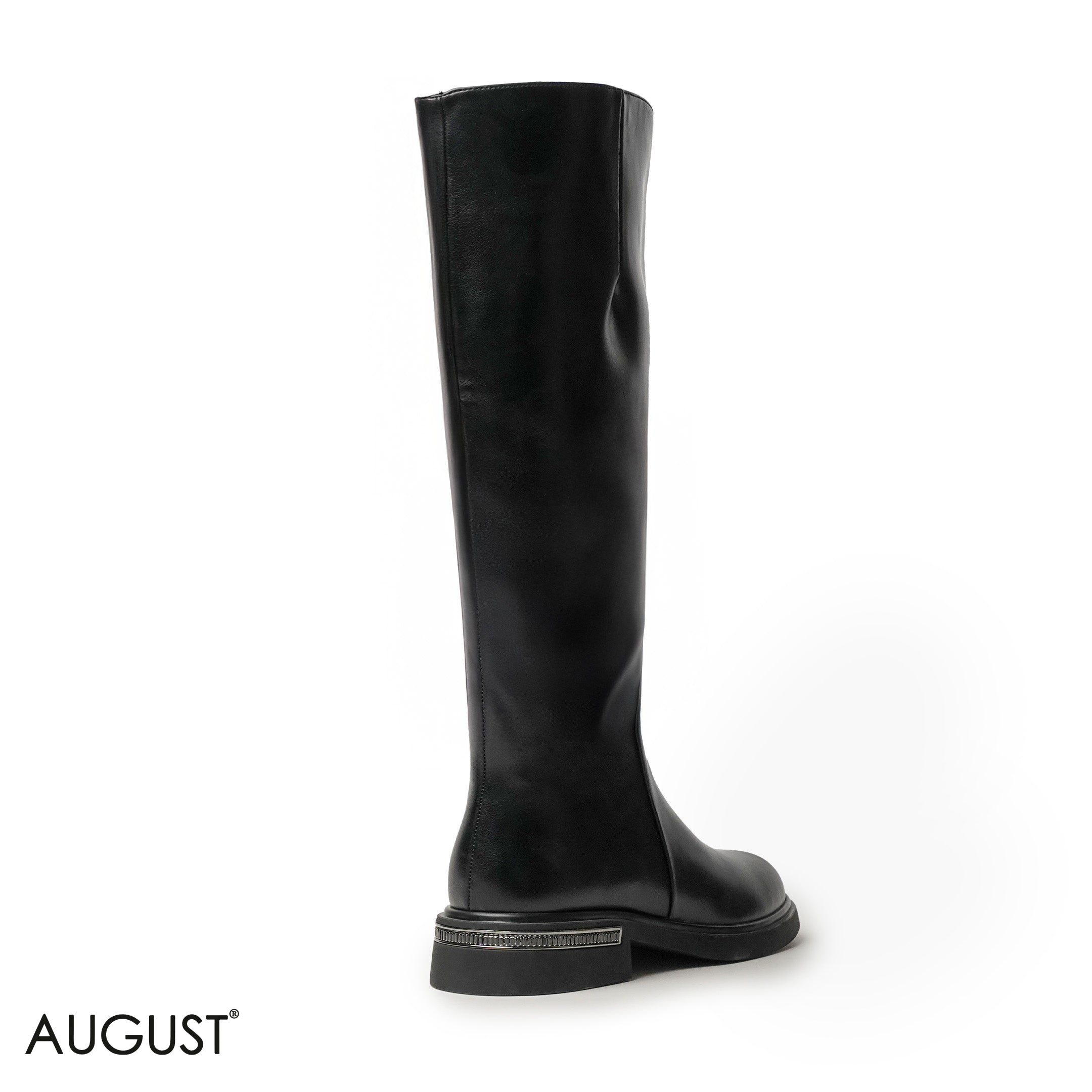 BLACK SMOOTH LEATHER LONG BOOTS WITH SIDE ZIPPER