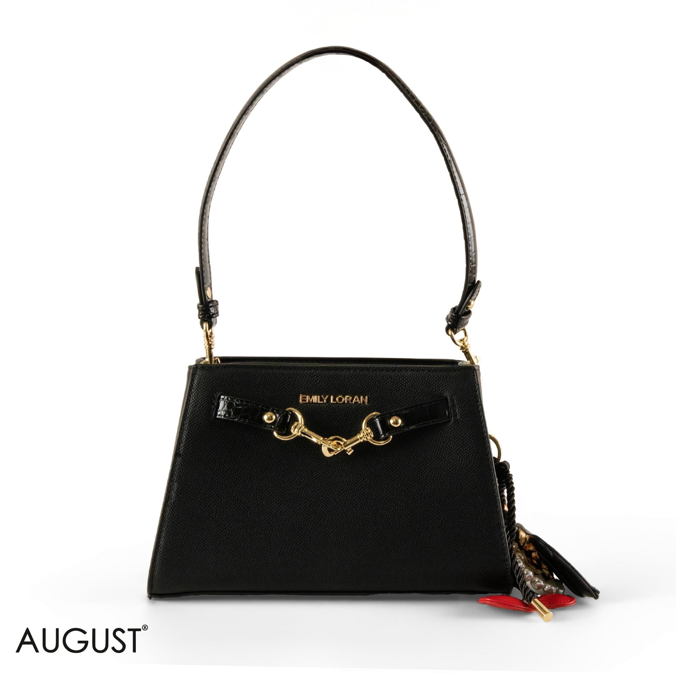 BLACK LEATHER SHOULDER BAG WITH ACCESSORIES- SMALL