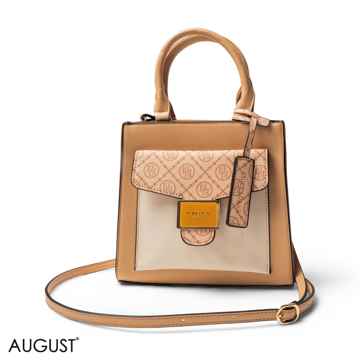 BEIGE LEATHER HANDBAG WITH MINI FLAP -SMALL