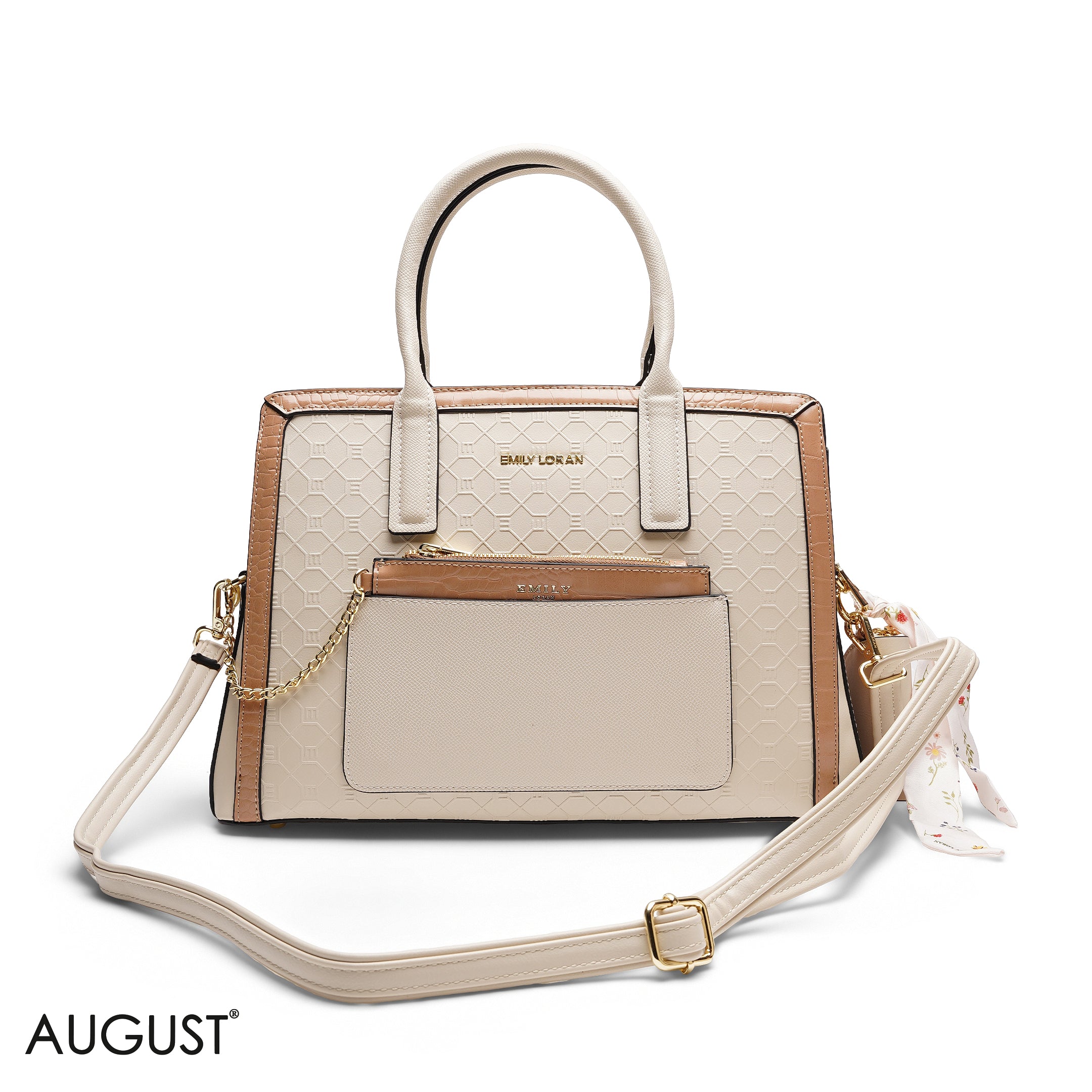 EMBOSSED TOP-HANDLE MULTI-POUCH TOTE BAG SET
