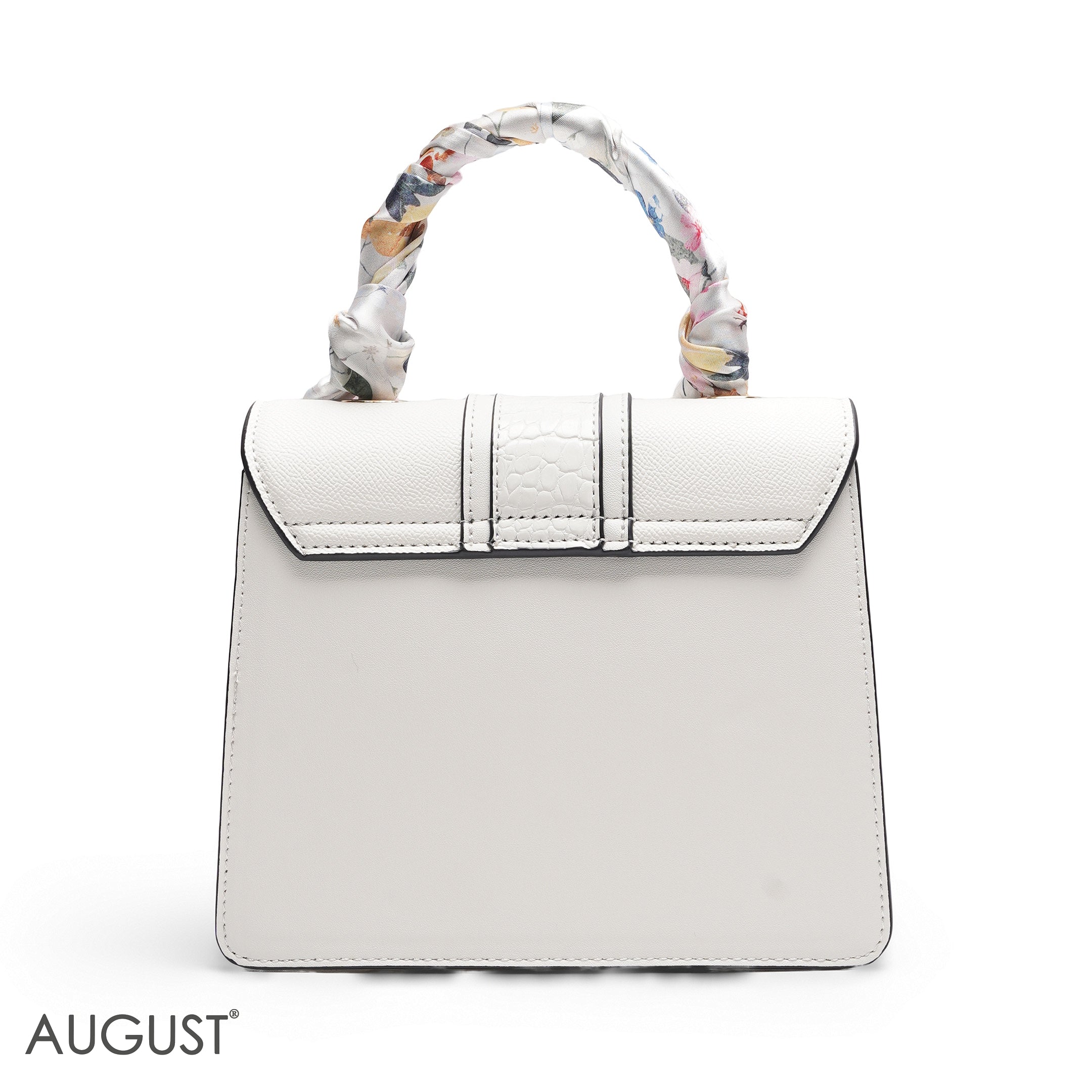 SOLID WHITE SATCHEL WITH FLORAL SCARF