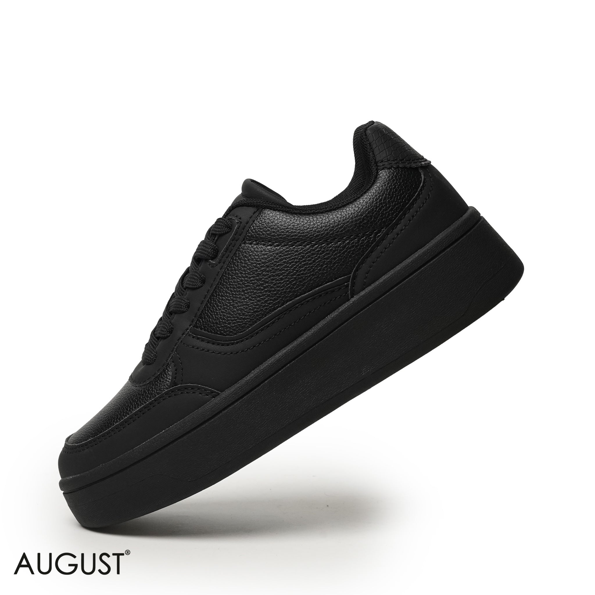 BLACK LEATHER SNEAKERS WITH RUBBER SOLE