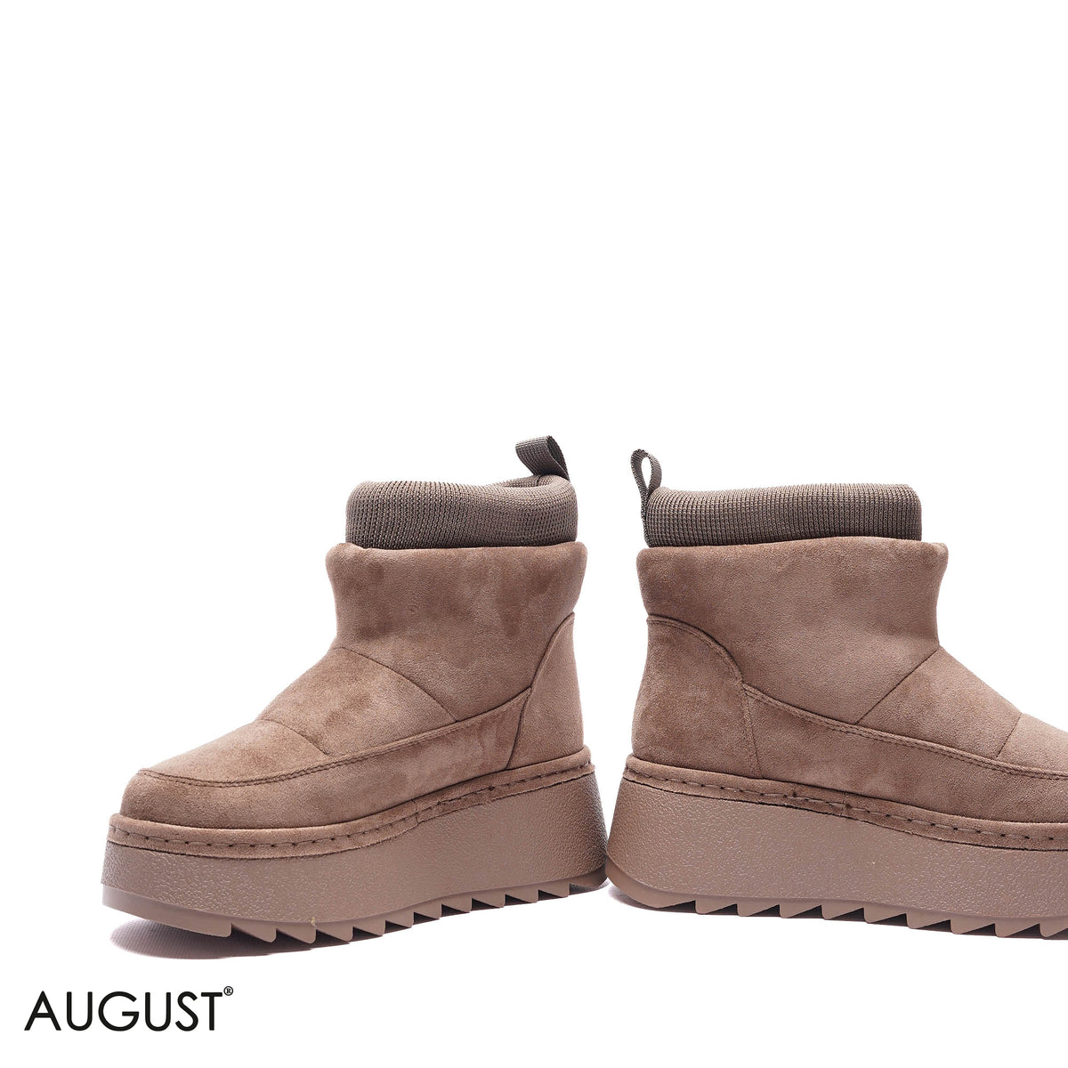 PLATFORM KNIT-COLLAR SUEDE BOOTS