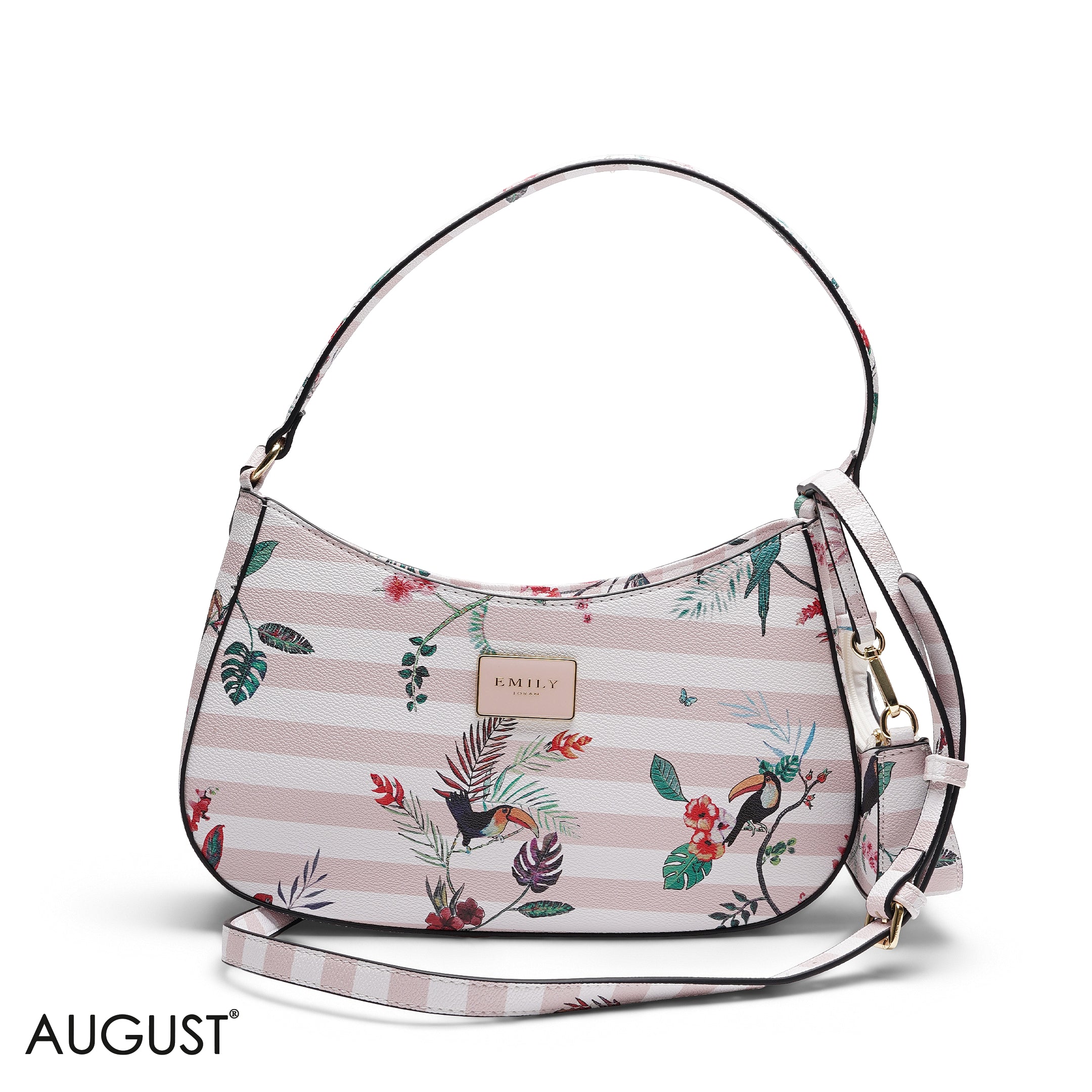 PINL FLORAL SHOULDER HOBO BAG WITH MINI BAG