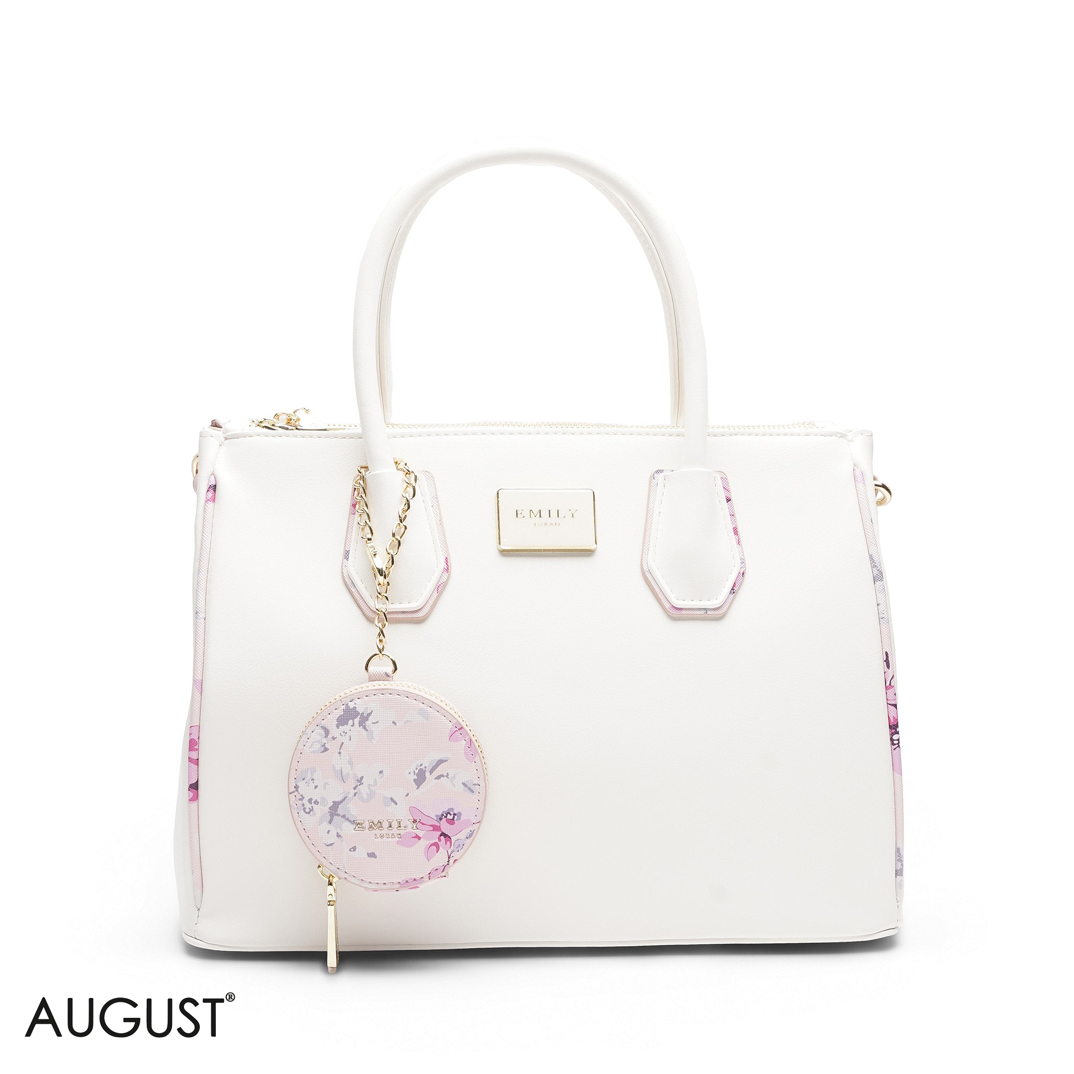 WHITE WITH FLORAL POUCH TOTE - LARGE