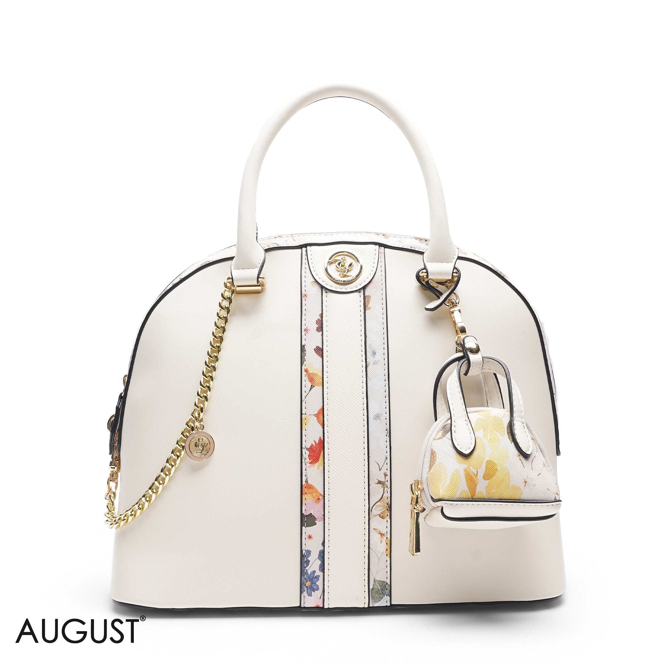 WHITE DOME BAG WITH PINK FLORAL PRINT - LARGE