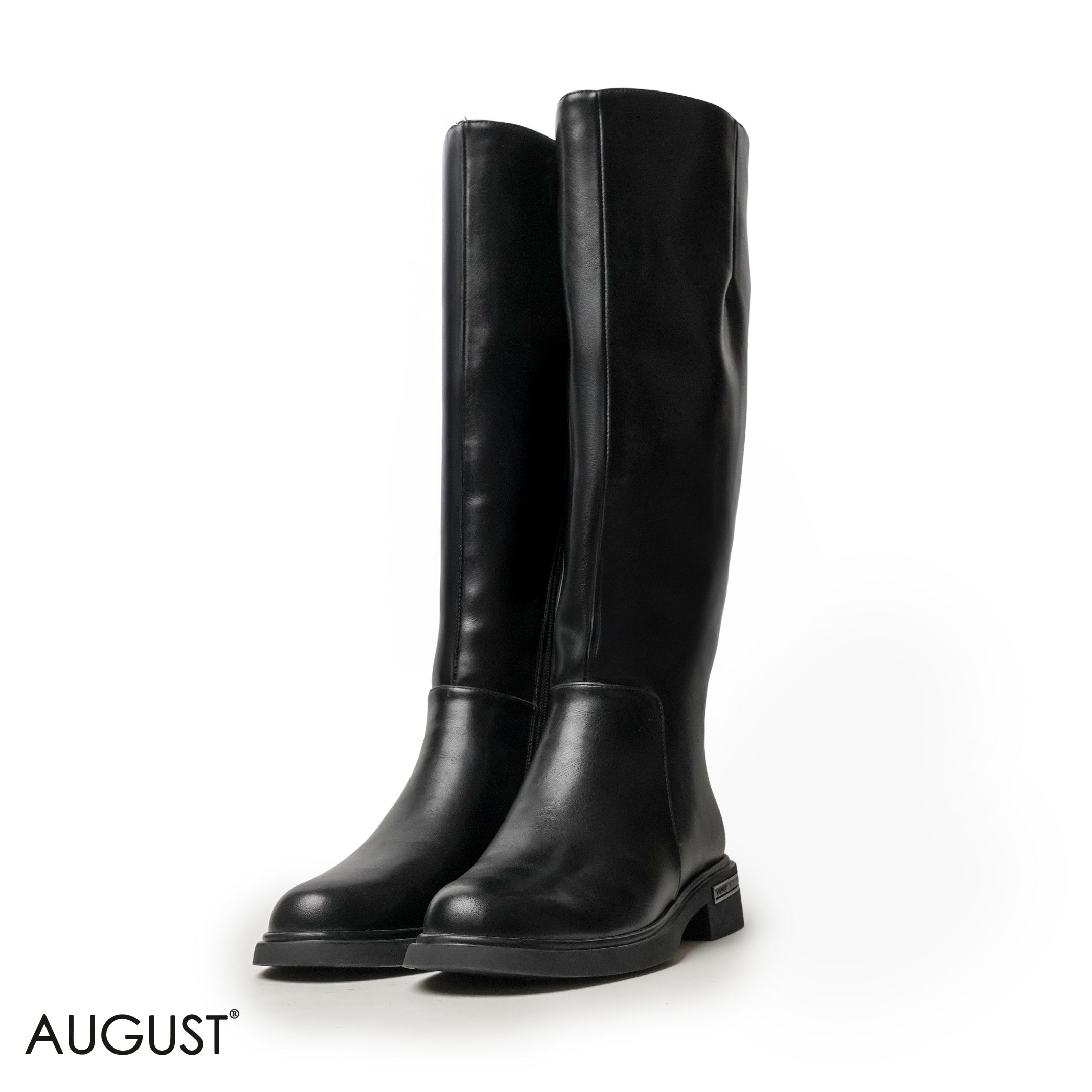 BLACK SMOOTH LEATHER LONG BOOTS WITH SIDE ZIPPER