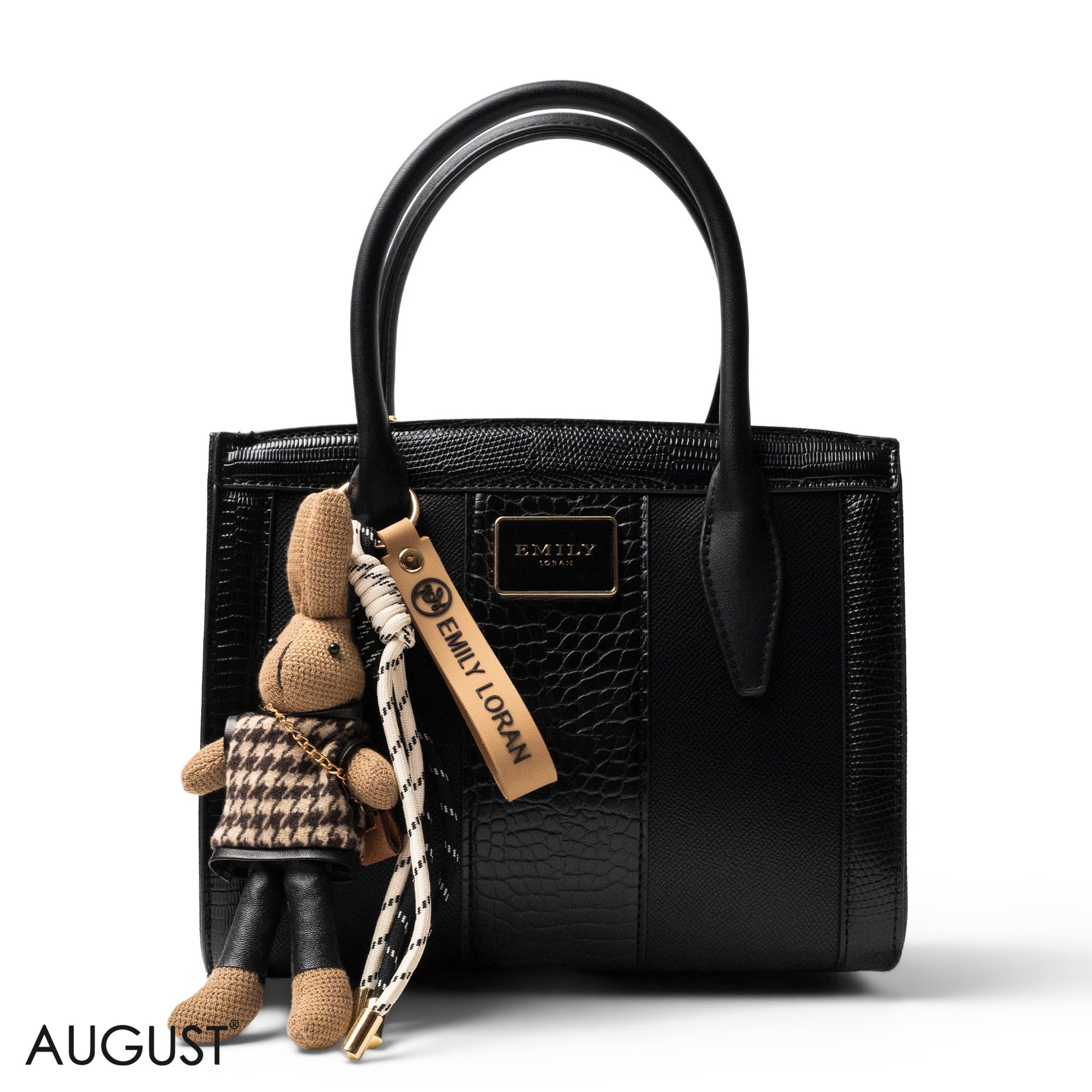 BLACK SMOOTH LEATHER HANDBAG WITH ACCESSORIES -MED