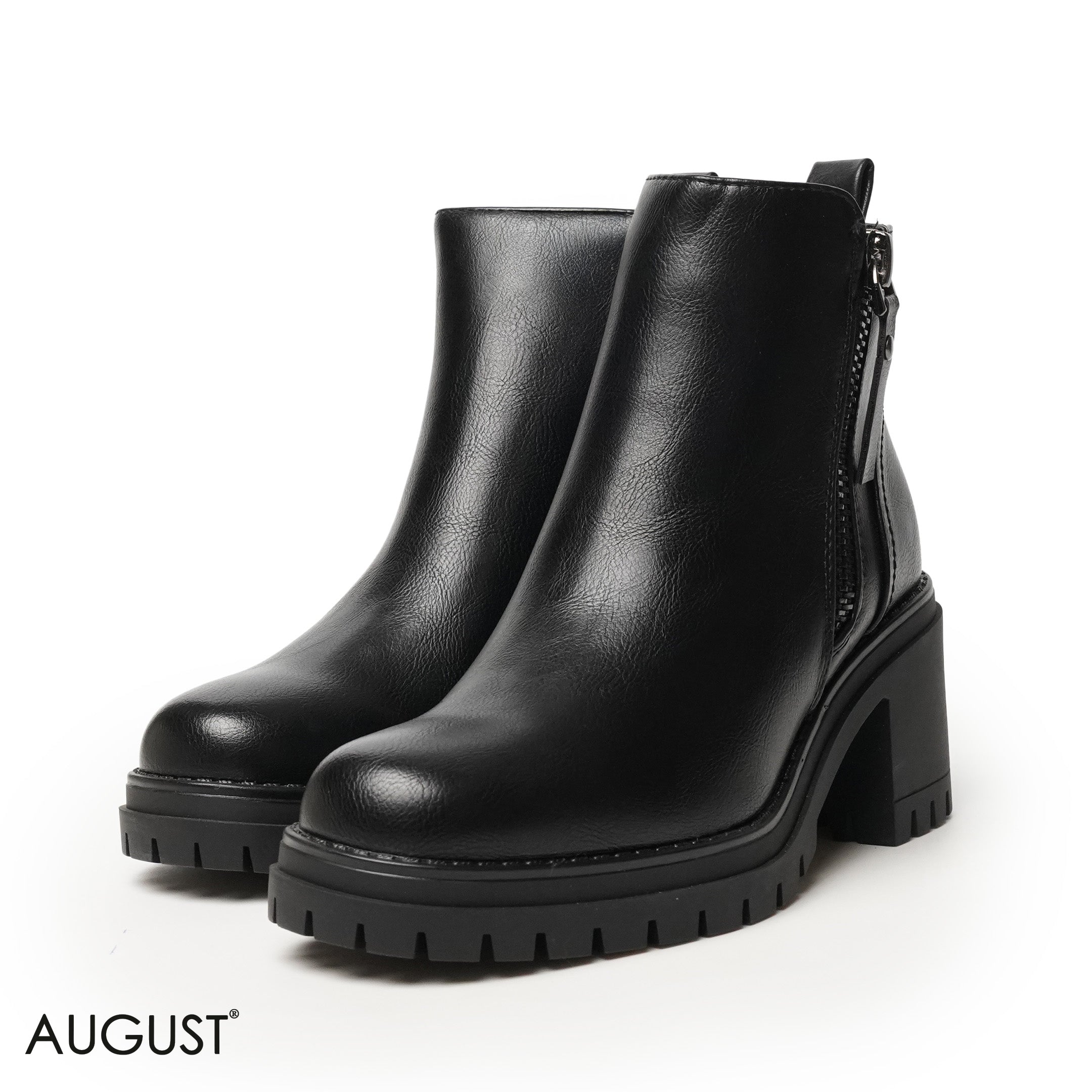 BLACK LEATHER HEELED BOOTS WITH ZIPPER