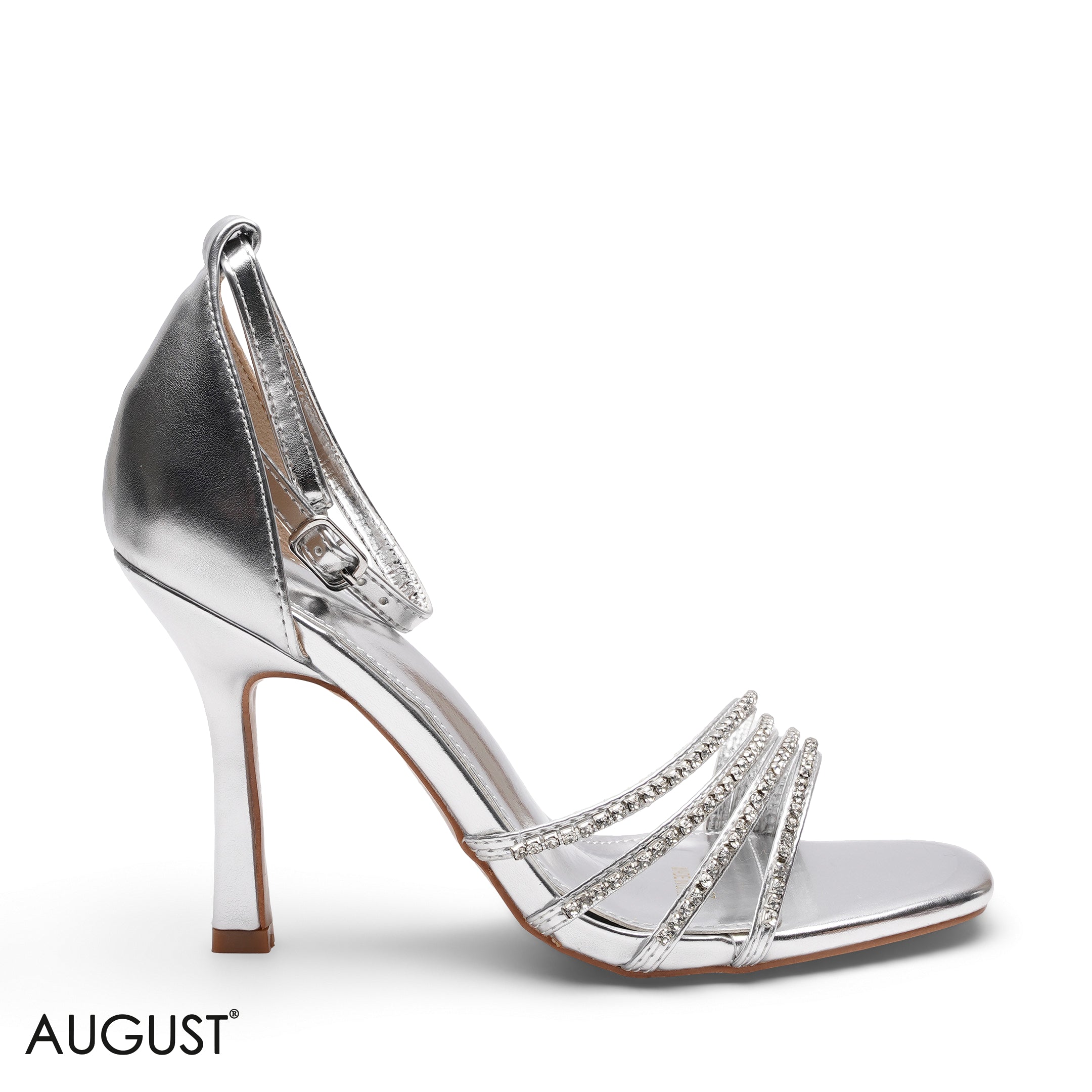 SILVER METALLIC STILETTO HEELED SANDAL WITH STRAPPY