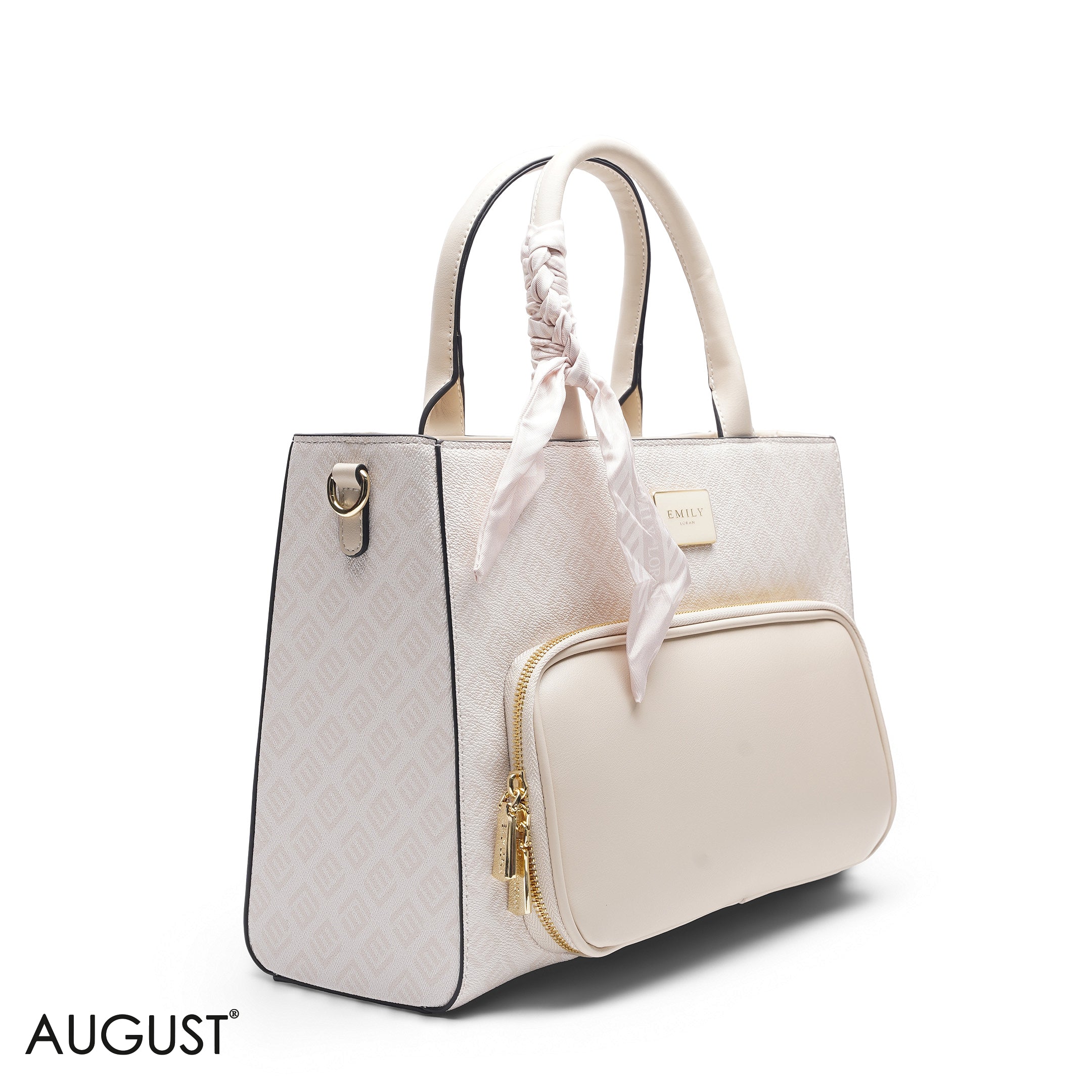 CREAM BAG WITH FRONT POCKET & SCARF - LARGE