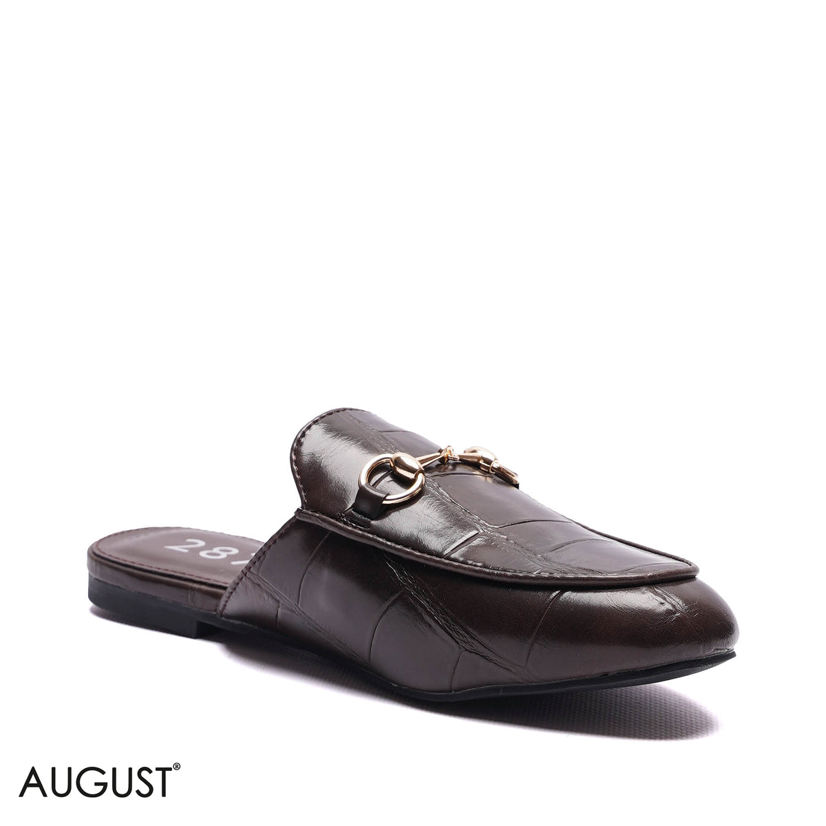 CROC-EMBOSSED HORSEBIT BACKLESS MULES