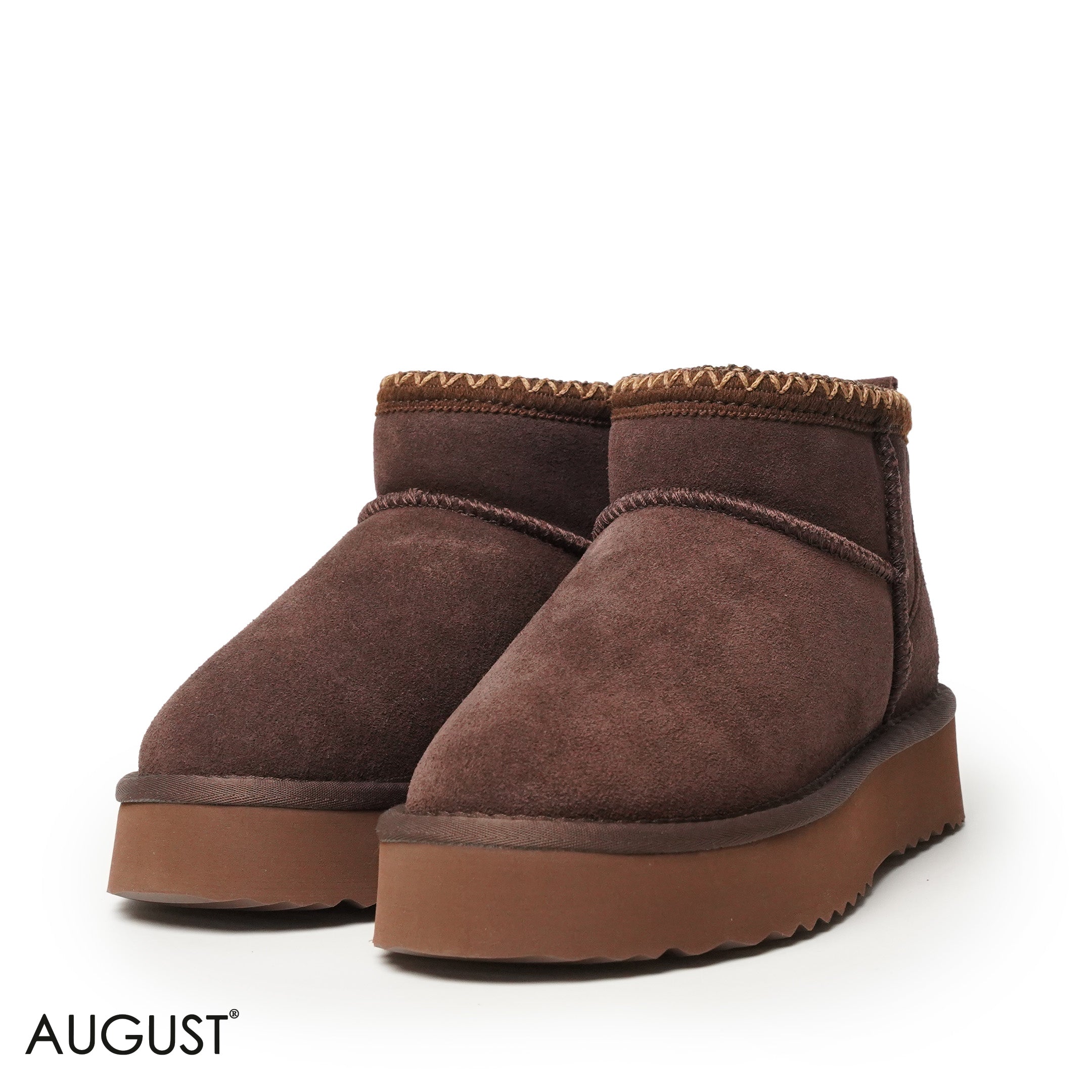 COFFEE SUEDE LEATHER ANKLE UGGS WITH DETAIL TOUCH