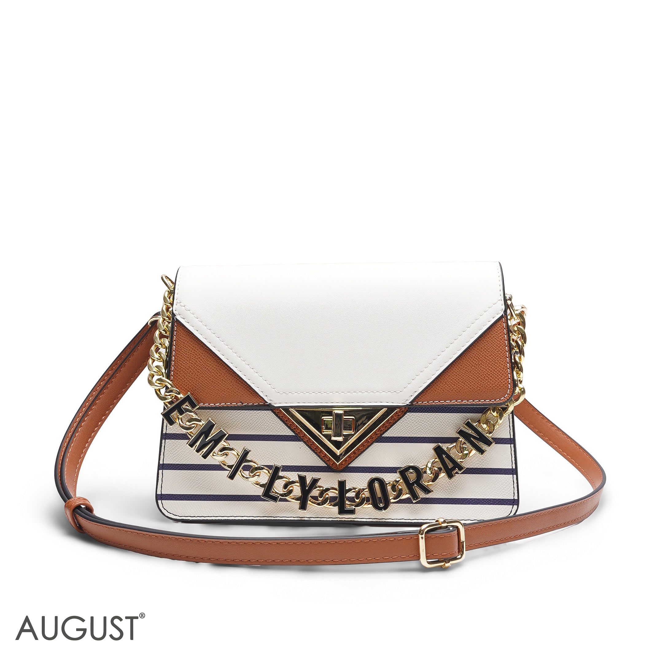 EMILY LORAN STRIPED NAVY & TAN ENVELOPE BAG - MED