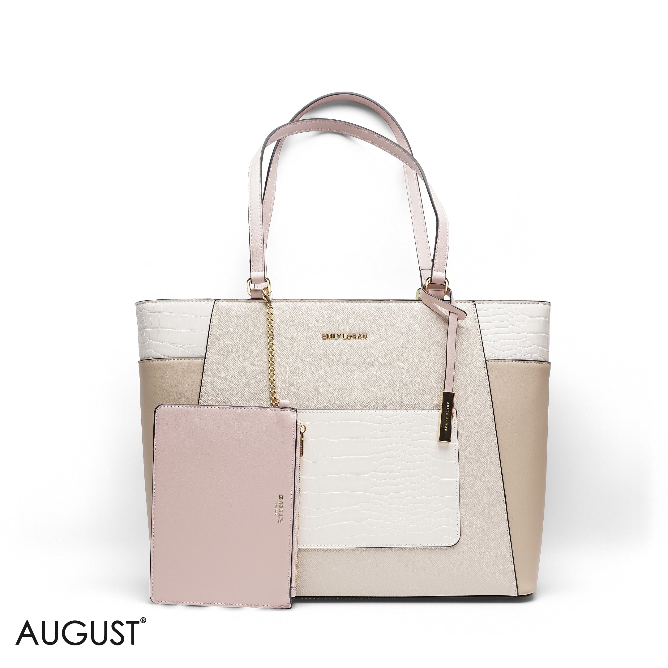 MIXED-TEXTURE PANELLED TOTE SET