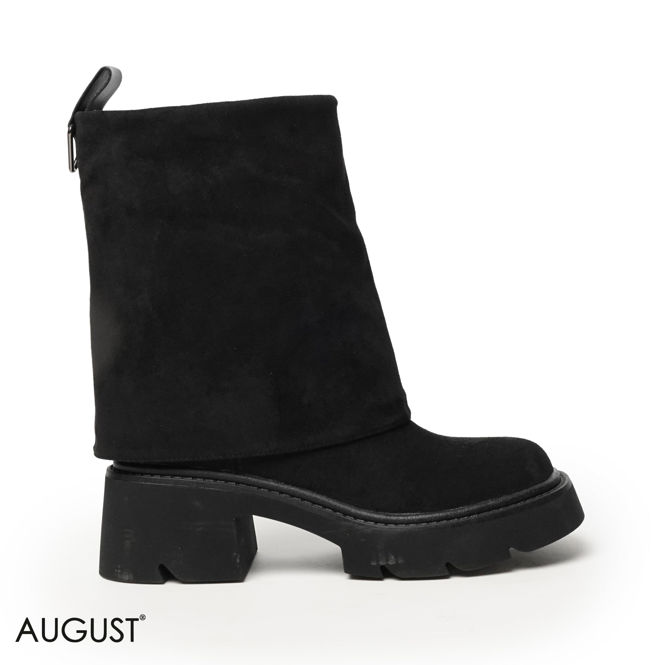 BLACK CHAMOIS LEATHER BOOTS WITH CHUNKY SOLE