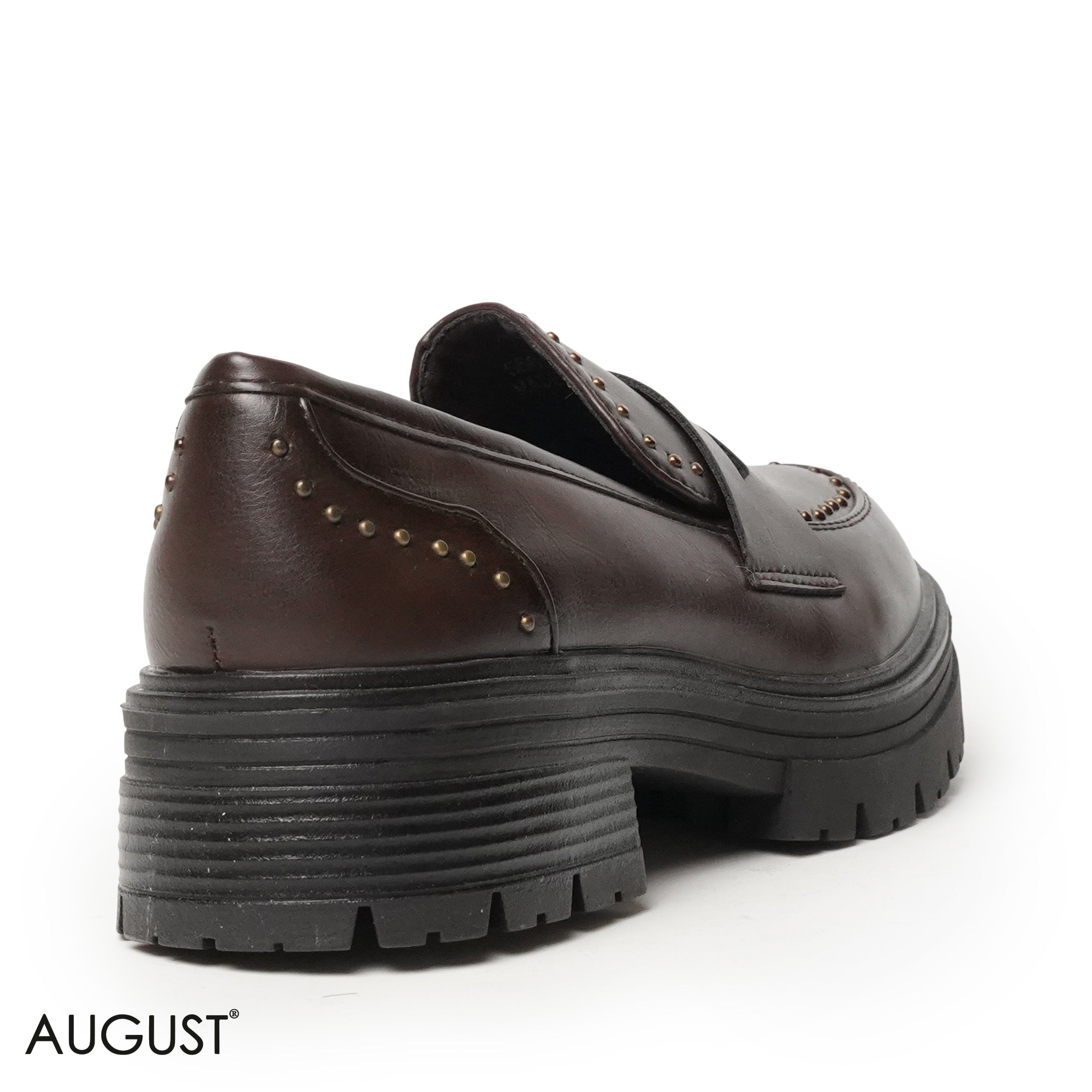 BROWN LEATHER LOAFERS WITH STUDDED NAILS