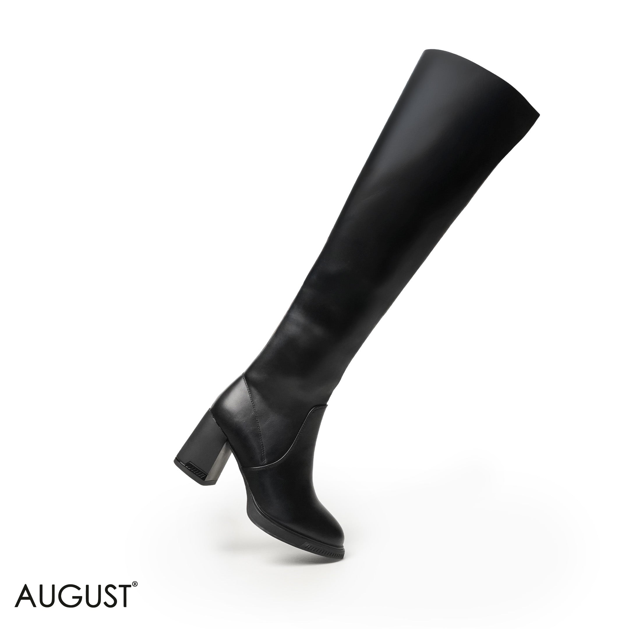 SHINY LEATHER KNEE-HIGH HEELED BOOTS