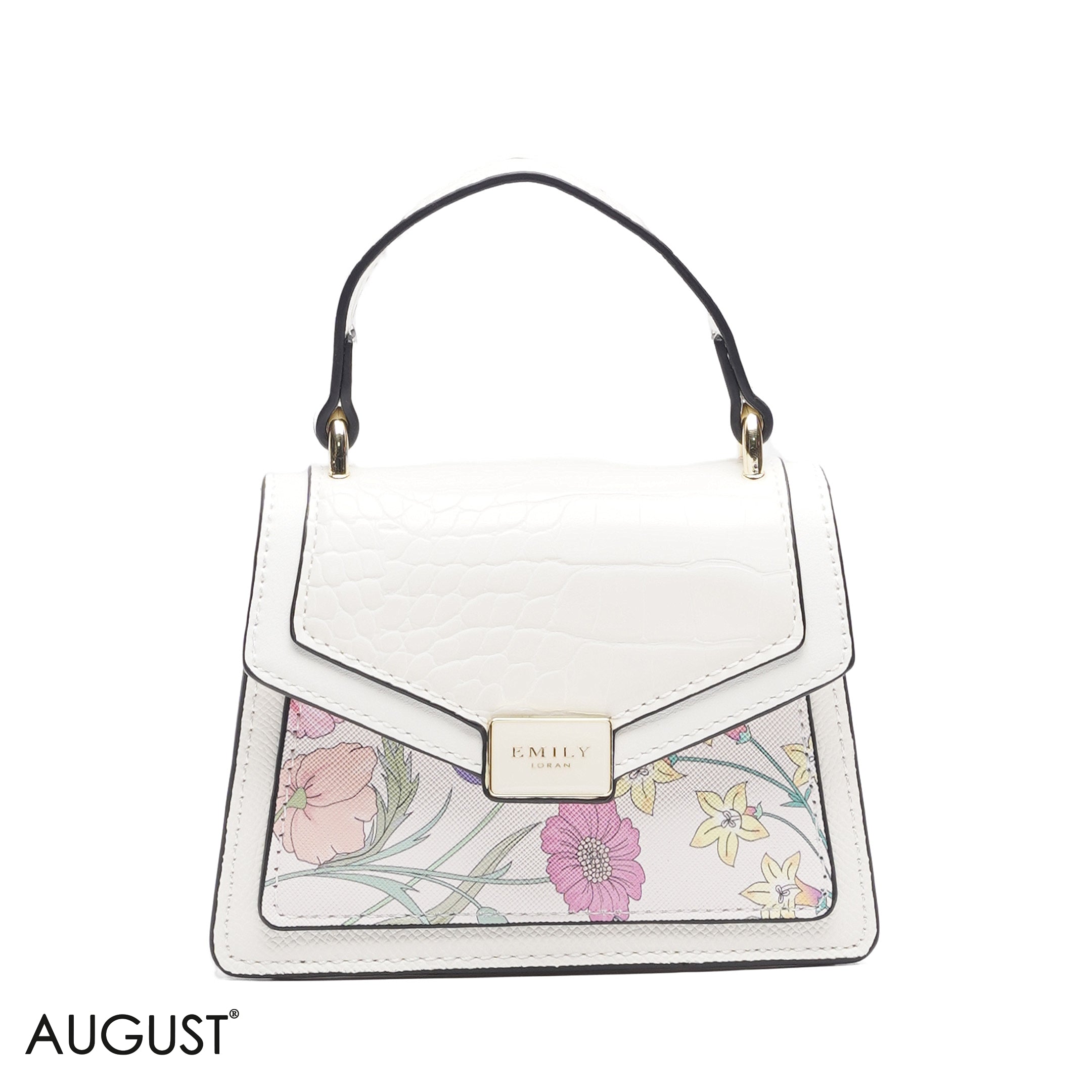 MINI WHITE FLORAL BAG WITH GOLD CHAIN