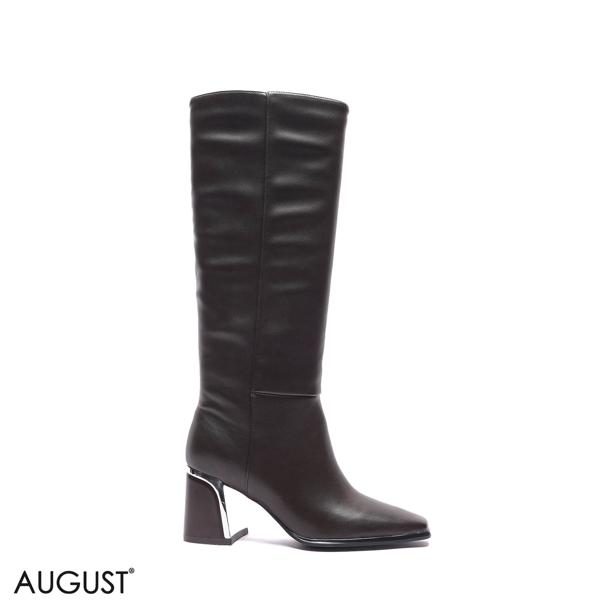 METALLIC-ACCENT SQUARE-TOE HIGH BOOTS