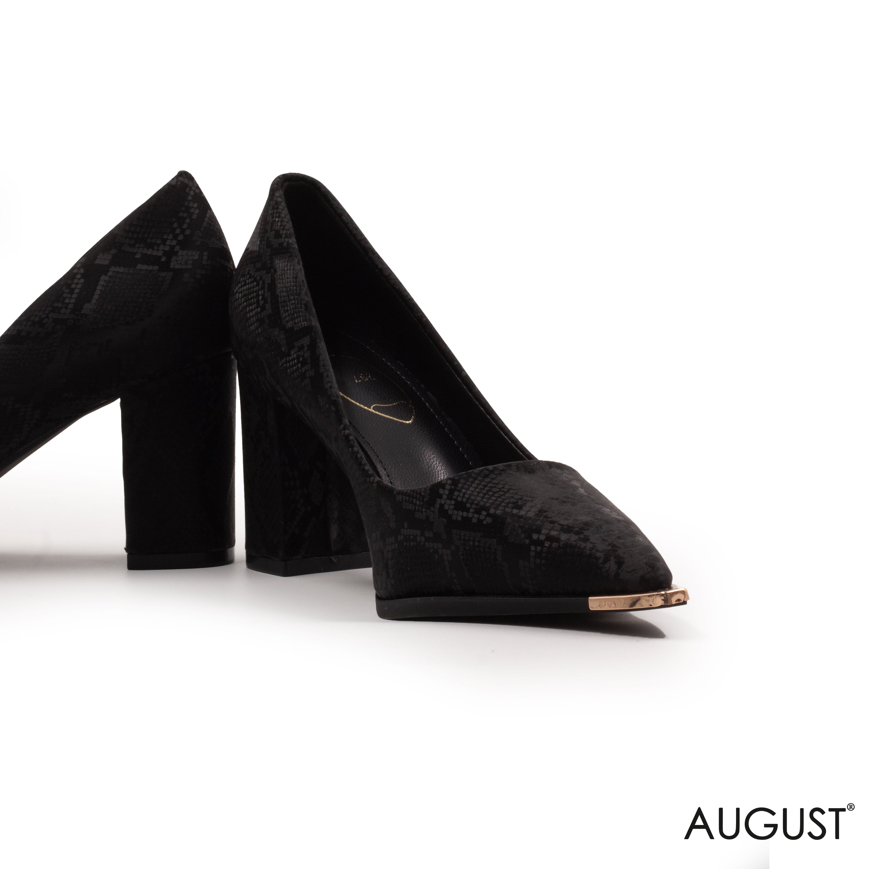 BLACK SNAKE PANTTERNED LEATHER MED -HEEL SHOES