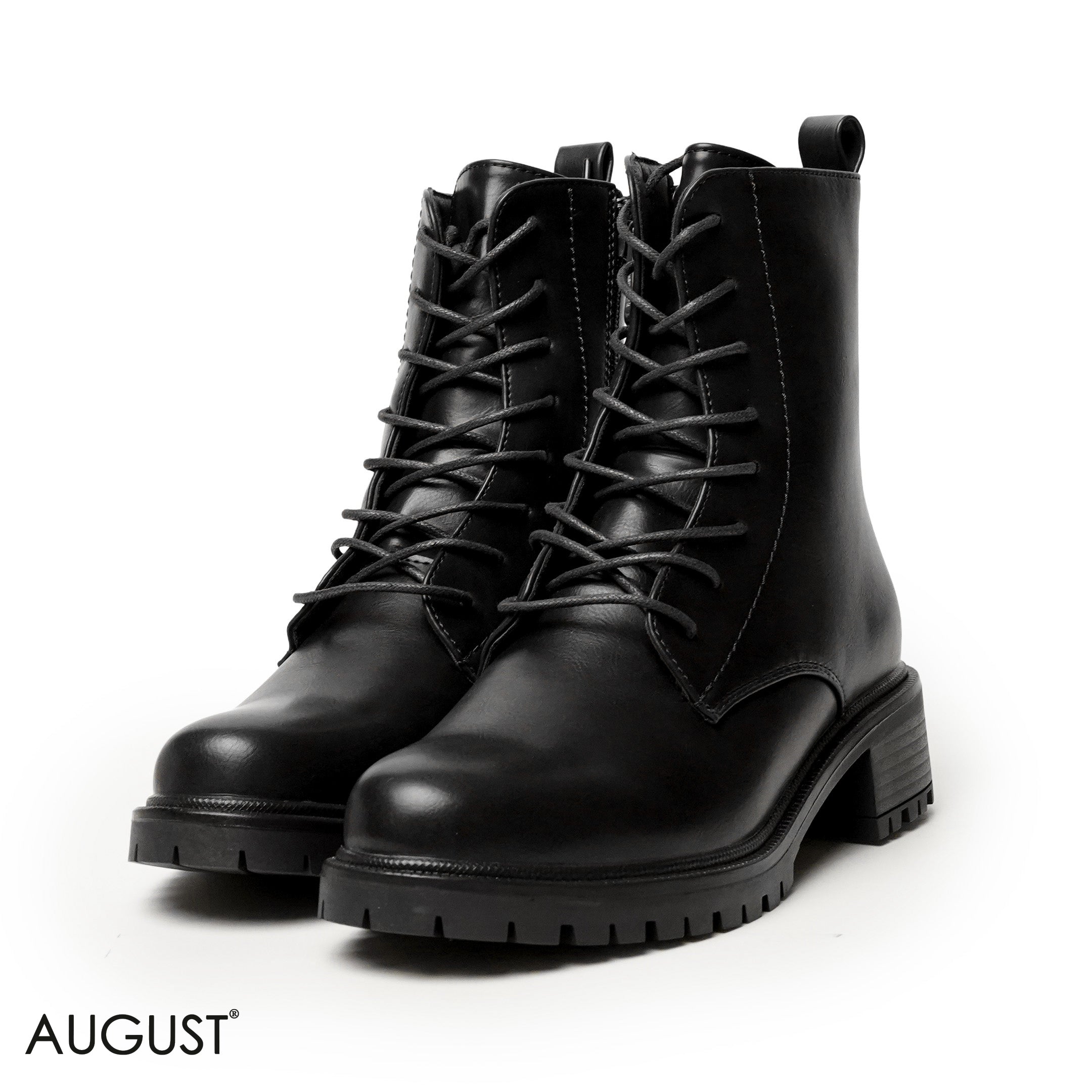 BLACK LEATHER ANKLE BOOTS WITH BOND