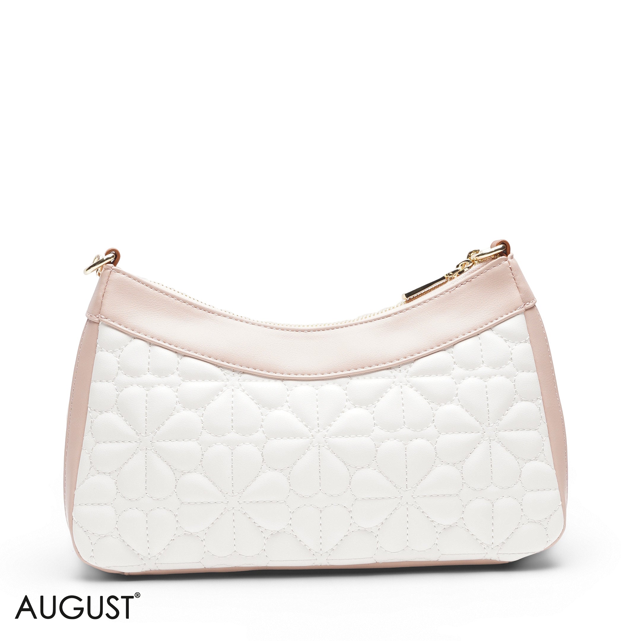 WHITE FLORAL SHOULDER BAG WITH CHAIN STRAP - MED