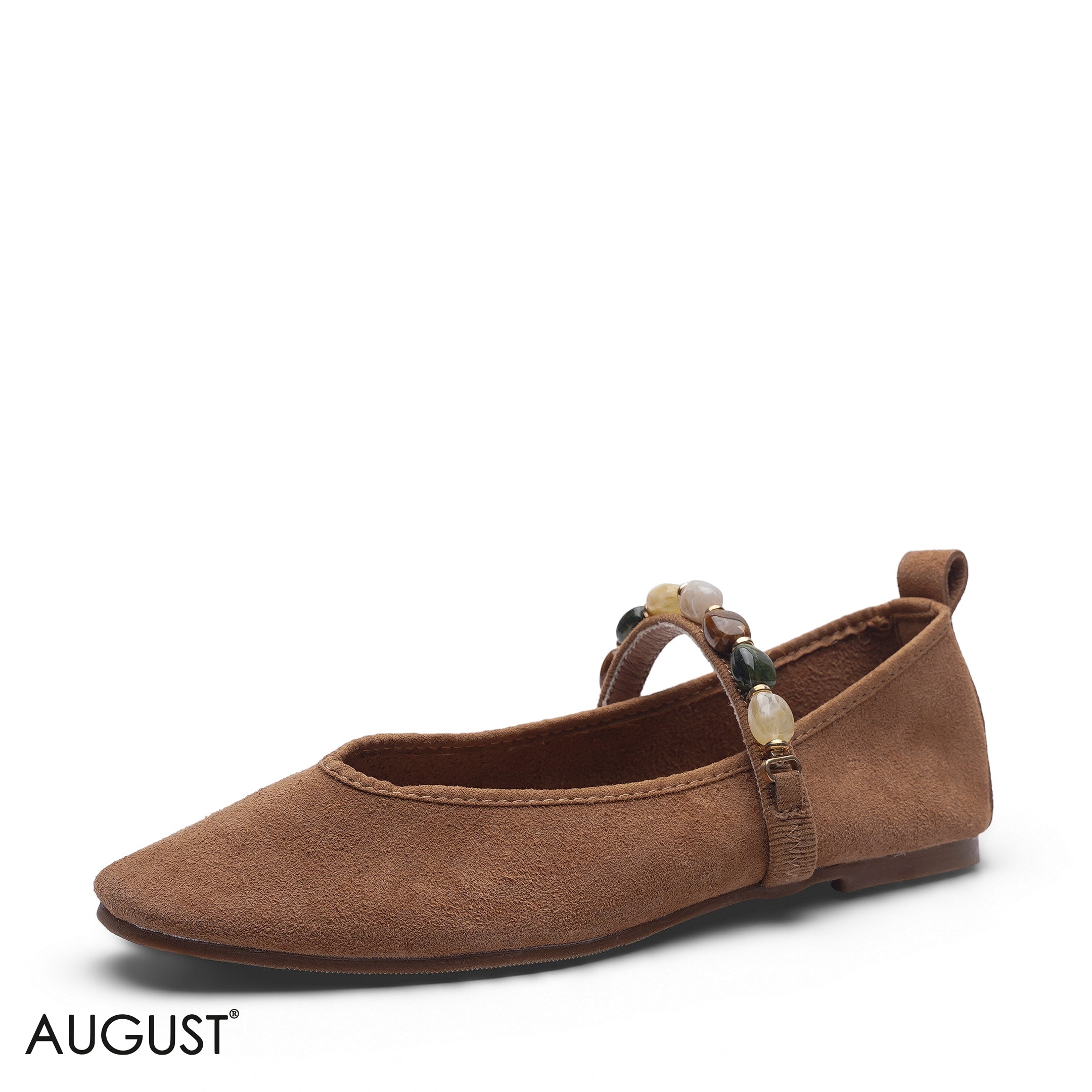 ELEGANT CLASSIC CAMEL LOAFER WITH CRYSTAL DETAIL