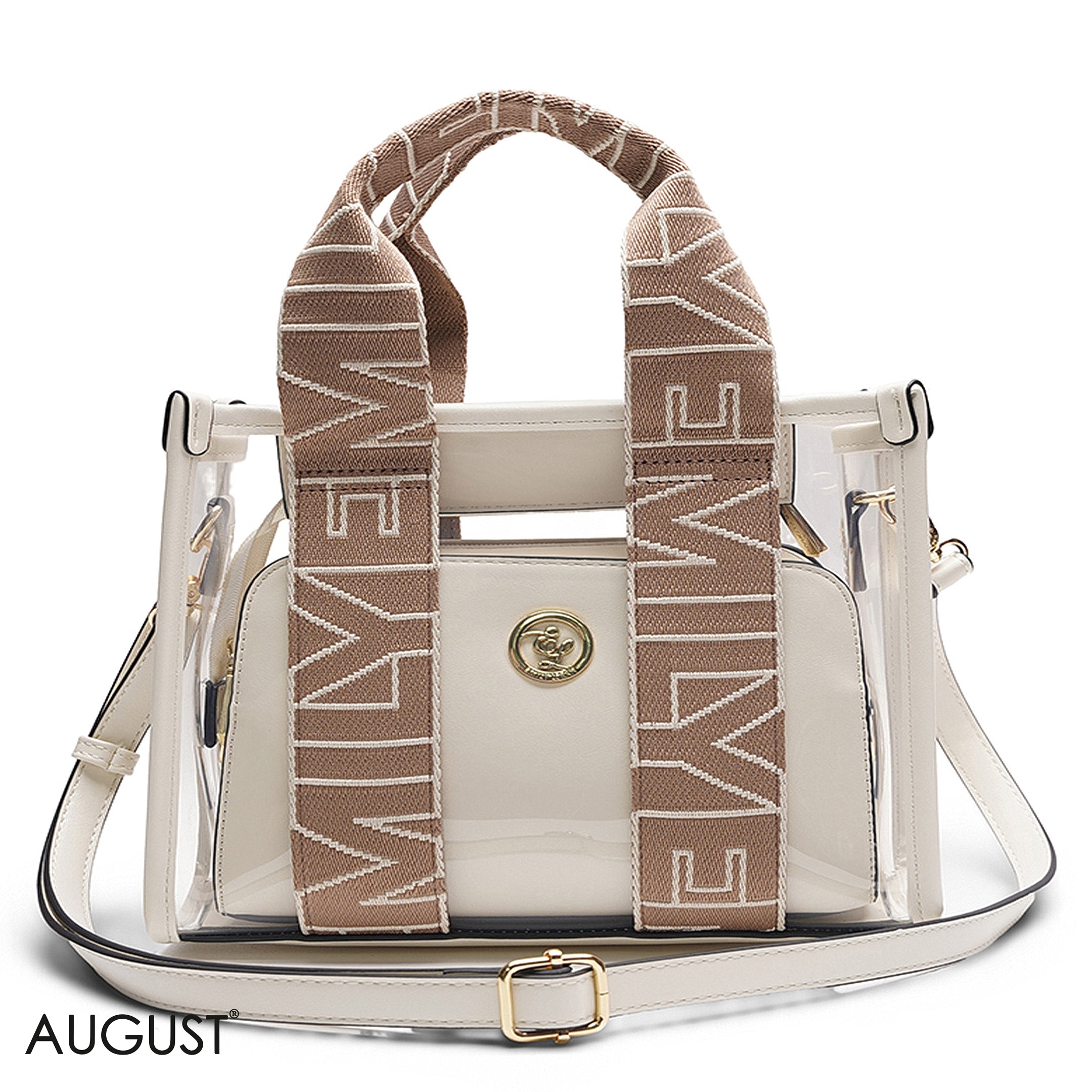 BEIGE TRANSPARENT BAG WITH SOLID INNER POUCH - LARGE