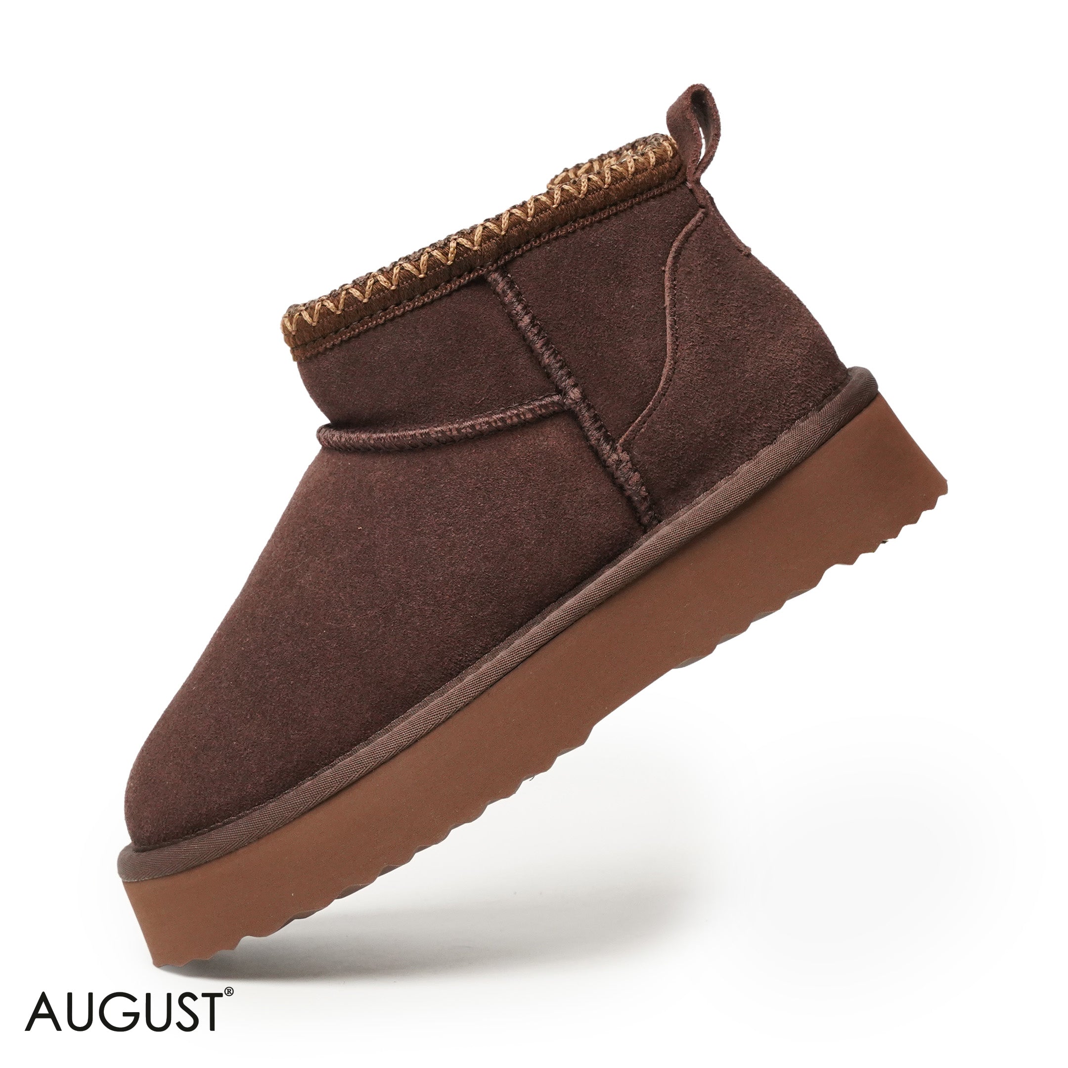 COFFEE SUEDE LEATHER ANKLE UGGS WITH DETAIL TOUCH