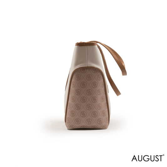 BEIGE LEATHER EMILY LORAN WITH PATTERNED TRIM-LARGE