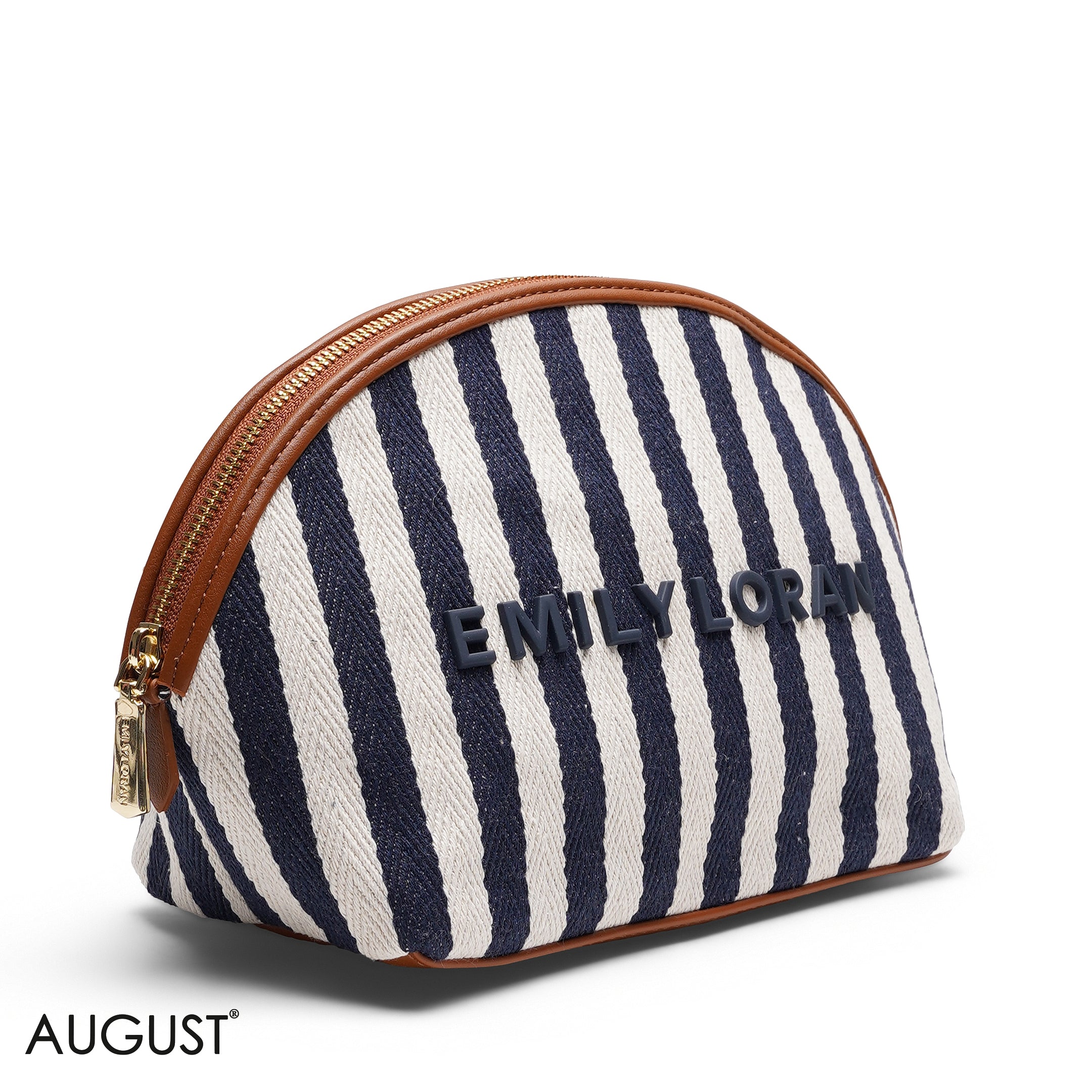 STRIPPED MAKEUP BAG WITH EMBOSSED LOGO
