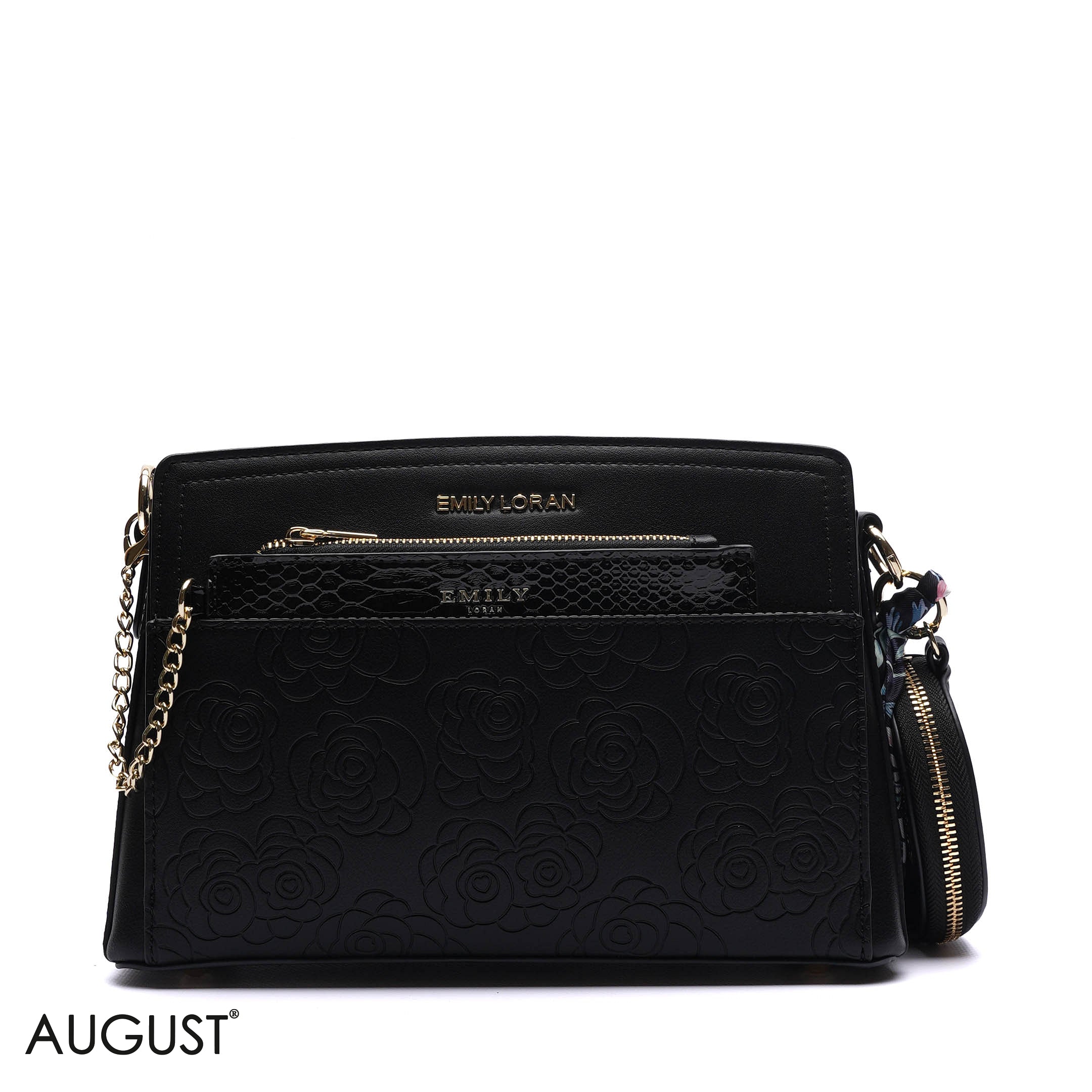EMBOSSED FLORAL CROSSBODY BAG WITH POUCH