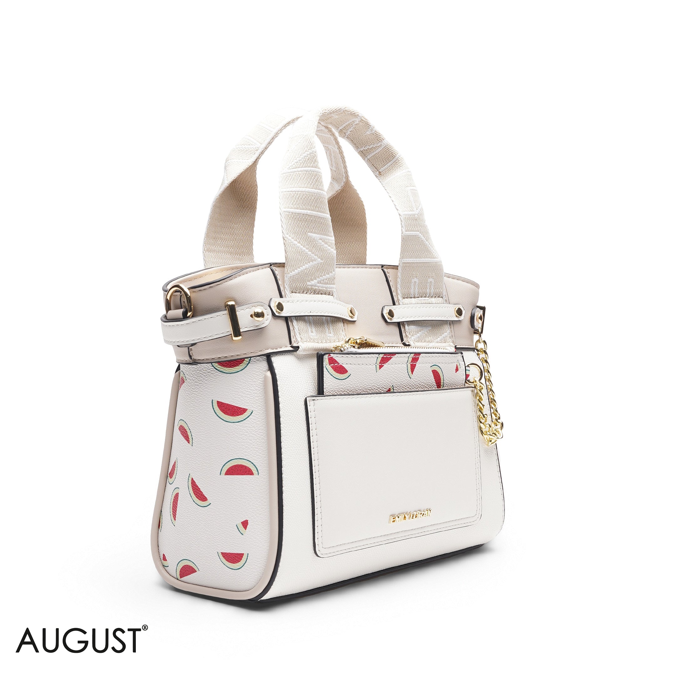 WHITE WATERMELON TOTE BAG WITH POUCH - SMALL