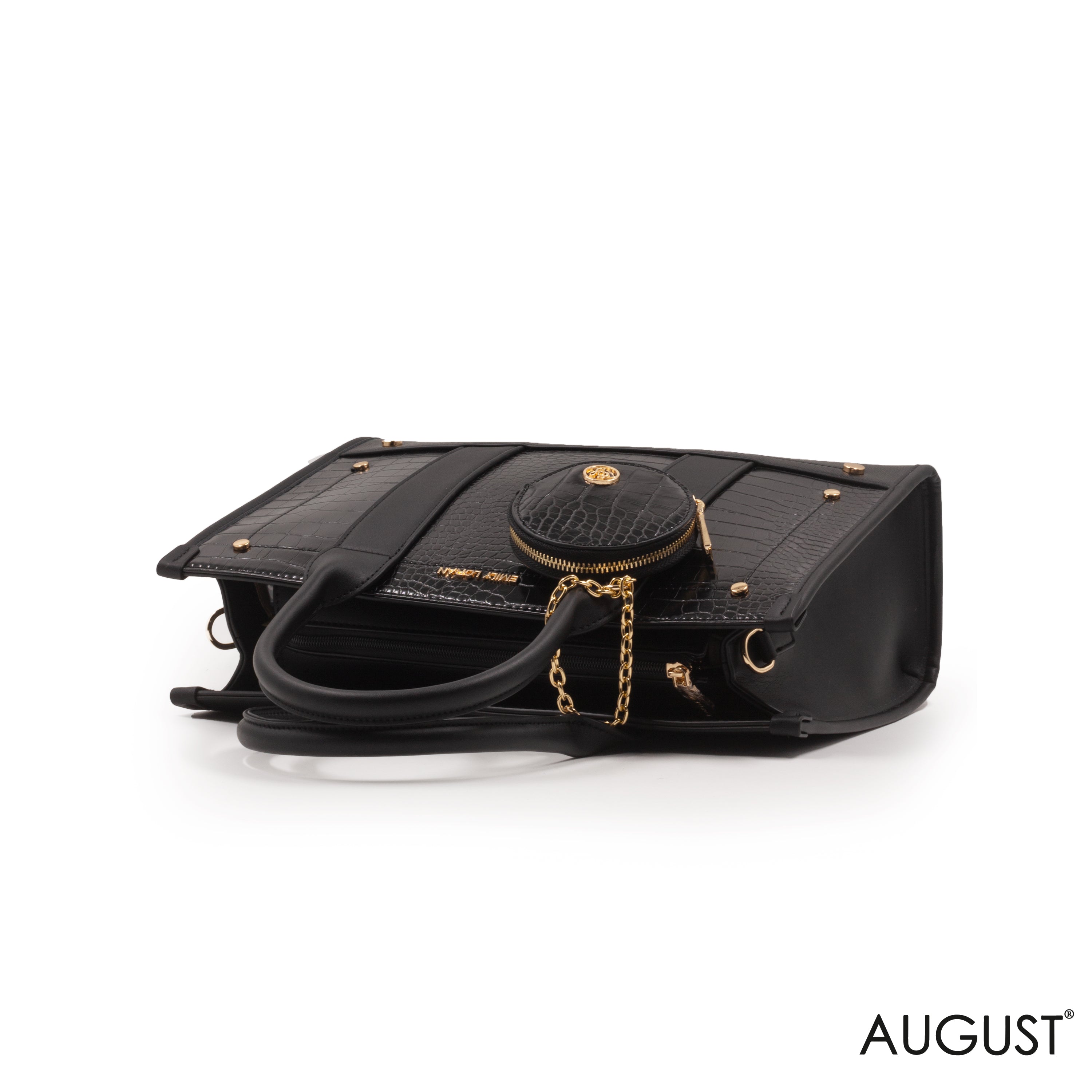 LEATHER HANDBAG WITH SMOOTH CROC DETAILS- LARGE