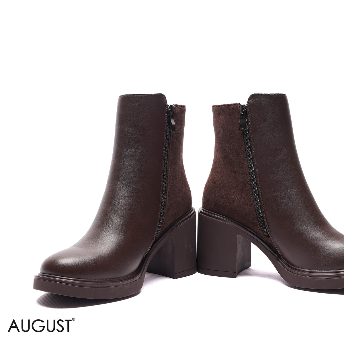 MIXED-MEDIA PLATFORM BLOCK HEEL BOOTS