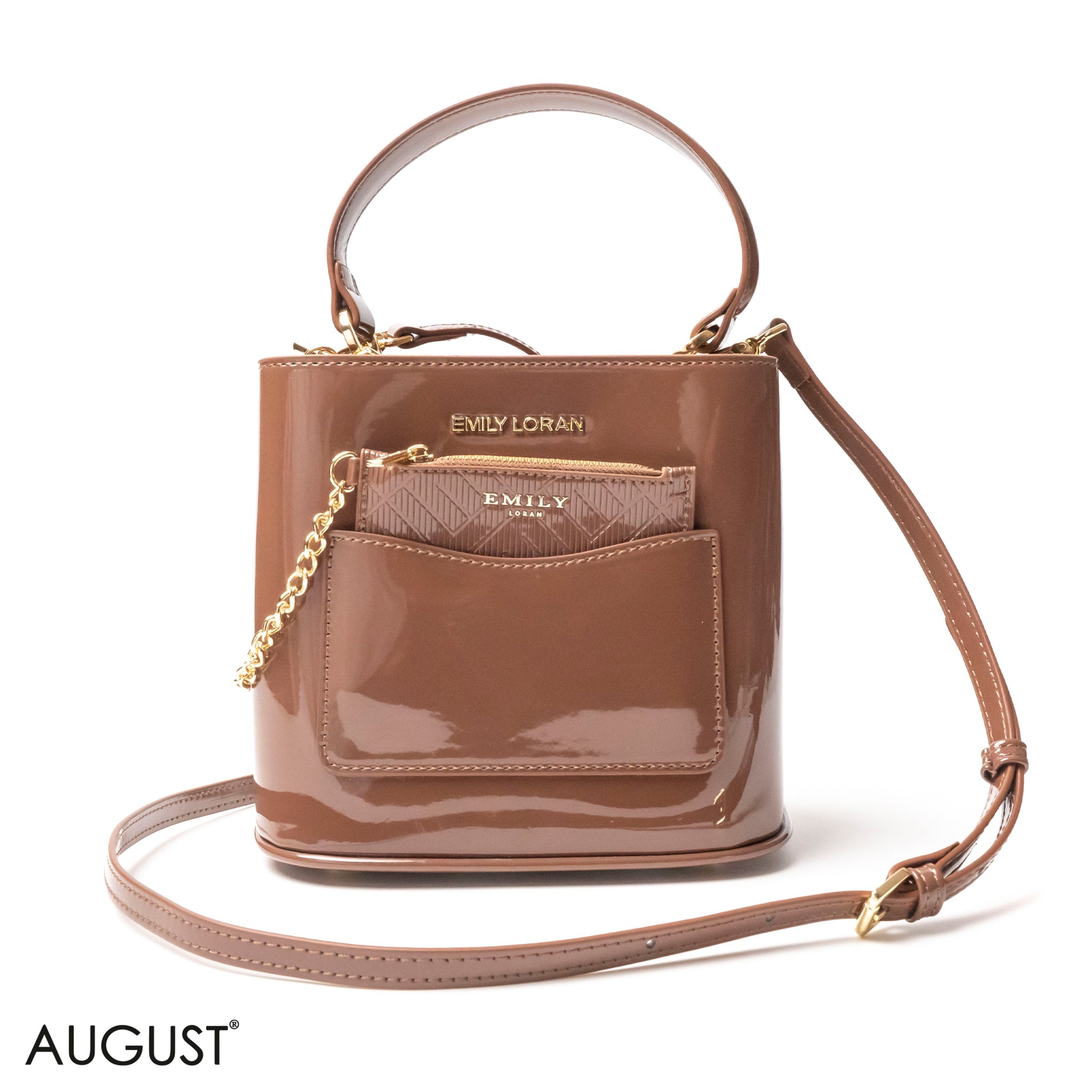 GLOSSY LEATHER HANDBAG WITH METAL CHAIN,MINI WALLET -SMALL