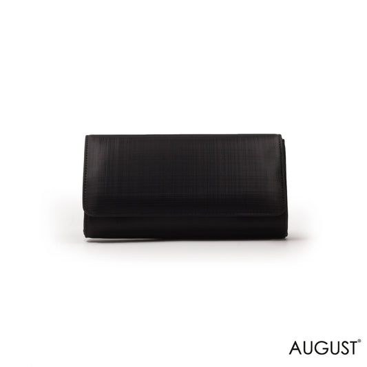 BLACK SMOOTH FABRIC WALLET WITH FLAP