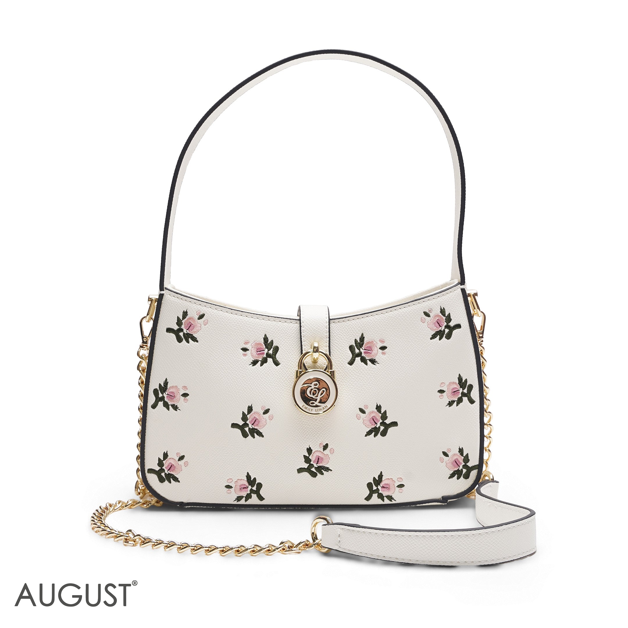 WHITE ROSE EMBROIDERED BAGUETTE BAG