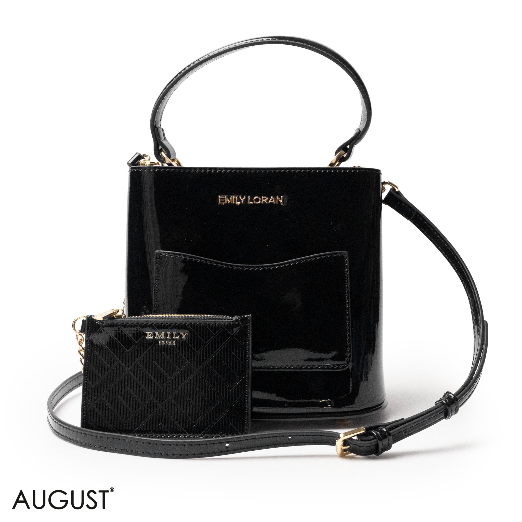 GLOSSY LEATHER HANDBAG WITH METAL CHAIN,MINI WALLET -SMALL